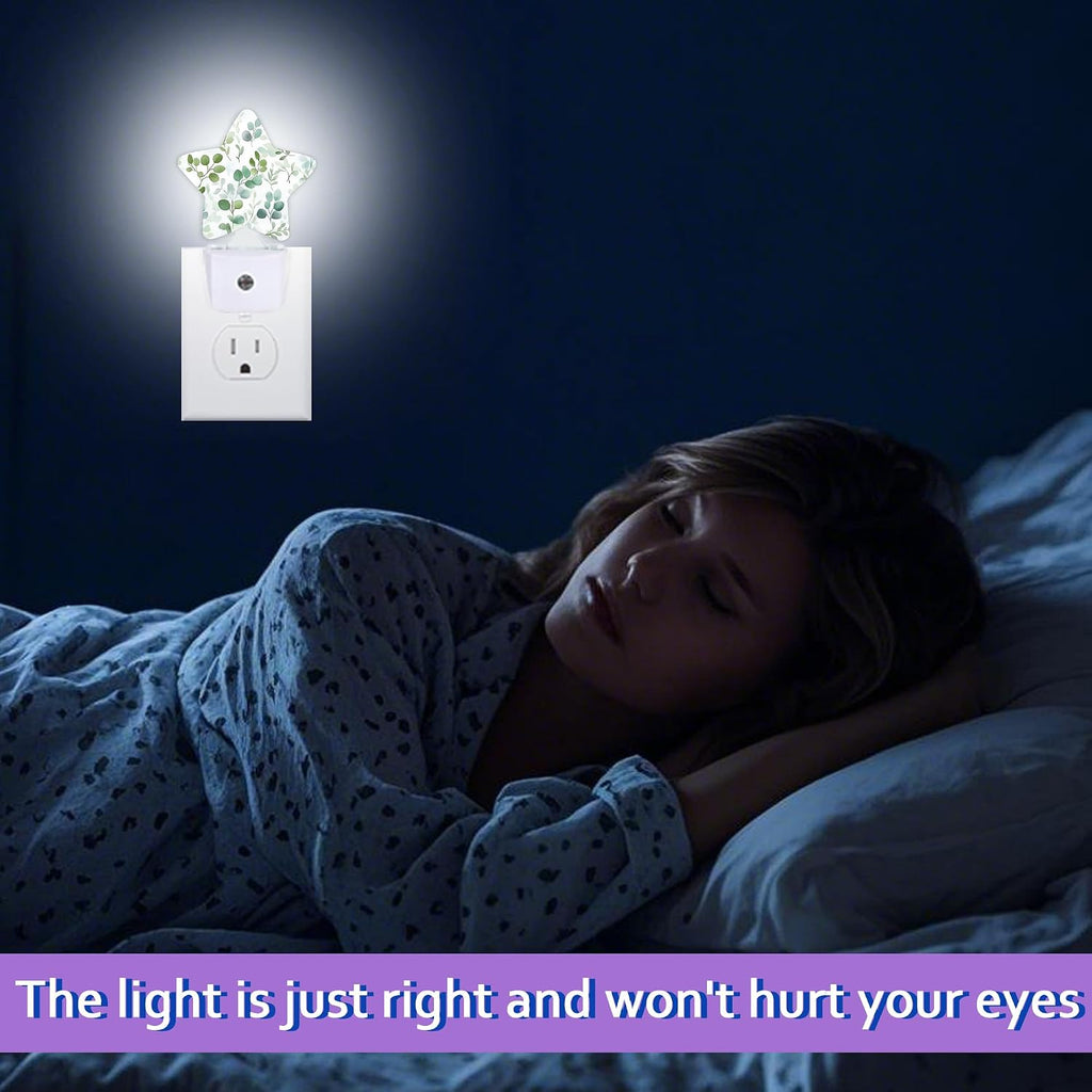 Eucalyptus Leaves Night Light for Kids, Watercolor Green Leaf Night Lights Plug Into Wall, Lightweight Dusk to Dawn Light Sensor Warm…