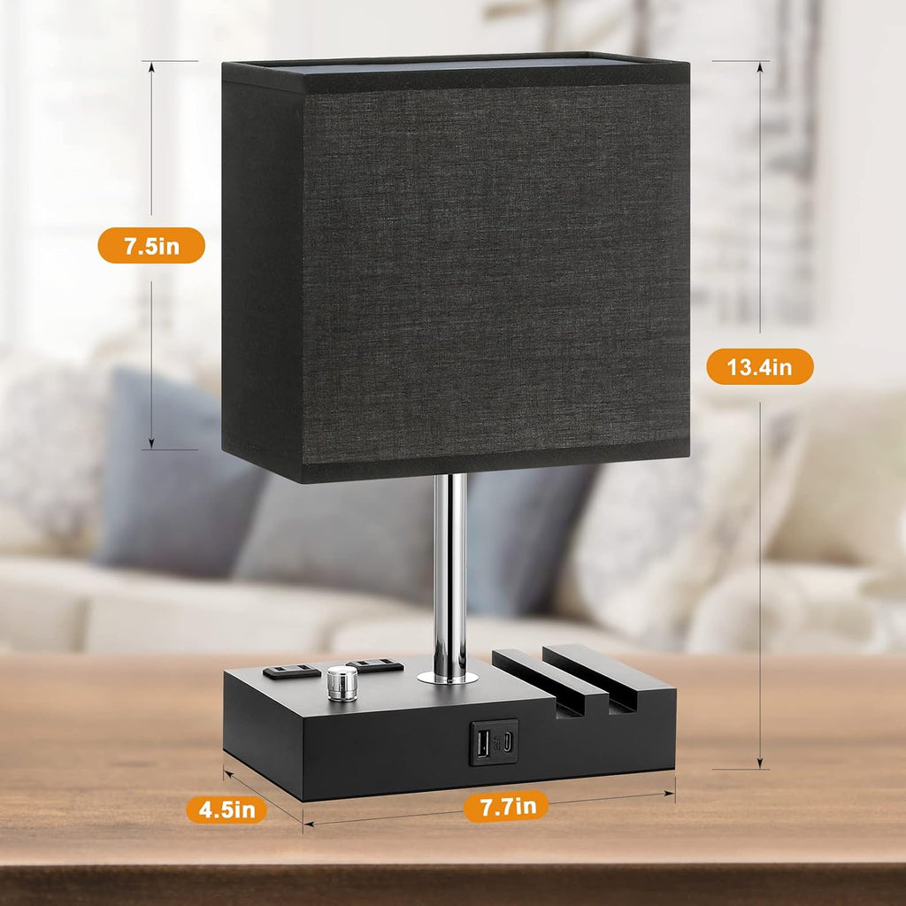 Fully Dimmable Bedside Lamps for Bedroom with USB C Ports, Kakanuo Black USB Table Lamp Set of 2, Wooden Desk Lamp with 2 Charging…