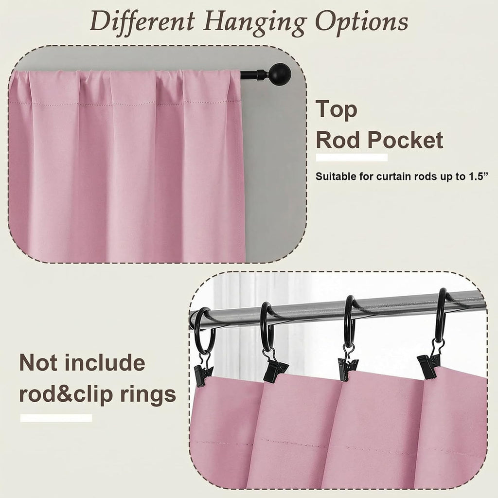 Gwine Pink Blackout Curtains for Bedroom 54 Inches Long - Thermal Insulated Noise Reducing Window Curtain Panels, Solid Room Darkening…