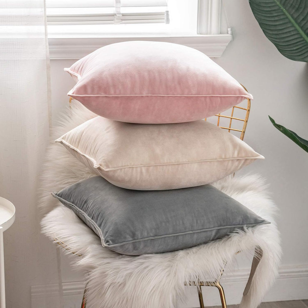 Miulee Cream White Velvet Throw Pillow Covers 24x24 Soft Decorative Solid Square Euro Sham Cushion Cases Pack of 2 Modern Luxury Home Decor…
