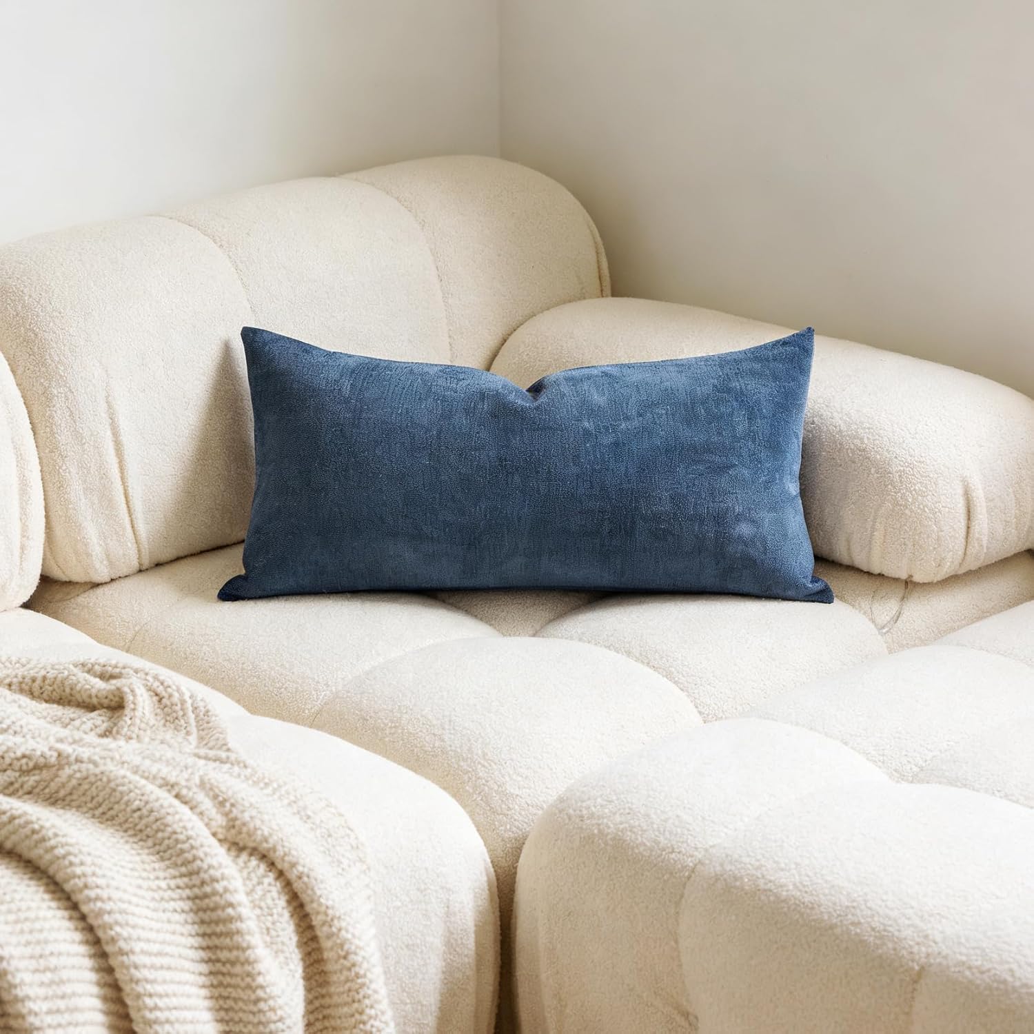 Slow Cow Chenille Rectangular Pillow Cover Pillowcase Decorative Lumbar Throw Pillow Cover for Couch Sofa 12 x 24 Inches Navy Blue