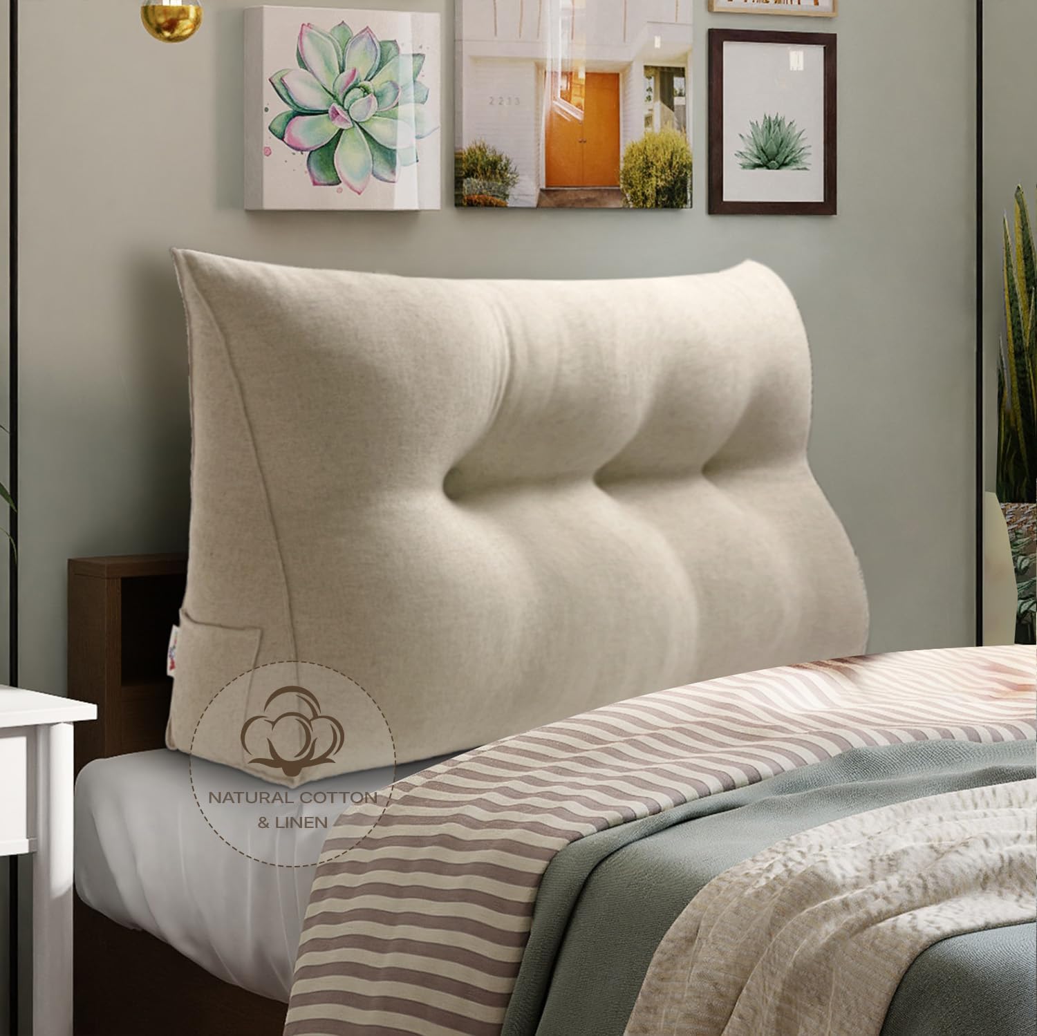 WOWMAX Wedge Pillow Headboard Dorm Headboard Twin XL Bed Bolster Pillow for Bed with Removable Cover, 80% Cotton & 20% Linen Blend…