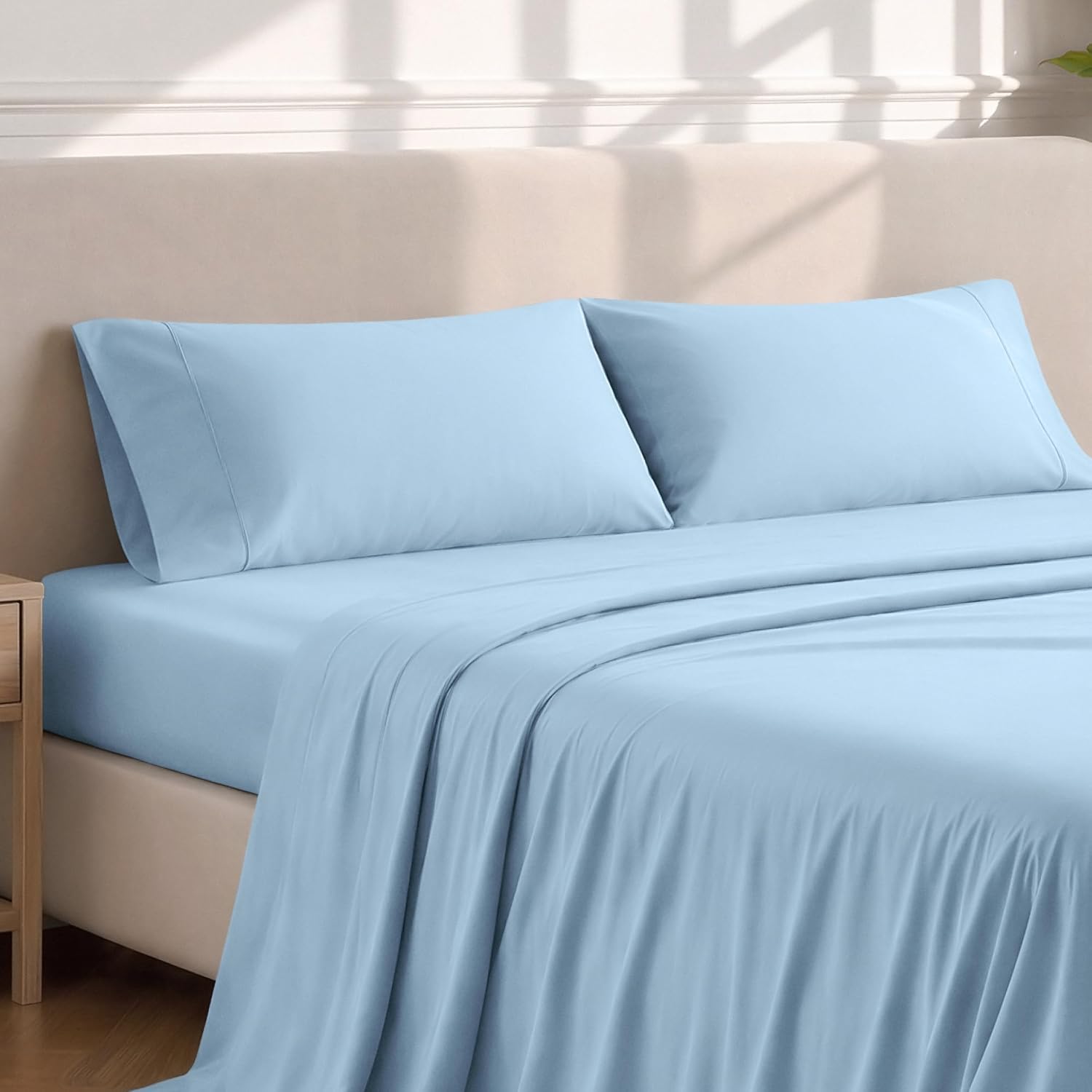 BareHome Bare Home Microfiber Pillow Cases - King Size Set of 2 - Cooling Pillowcases - Double Brushed - Light Blue Pillowcases 2 Pack - Ea…