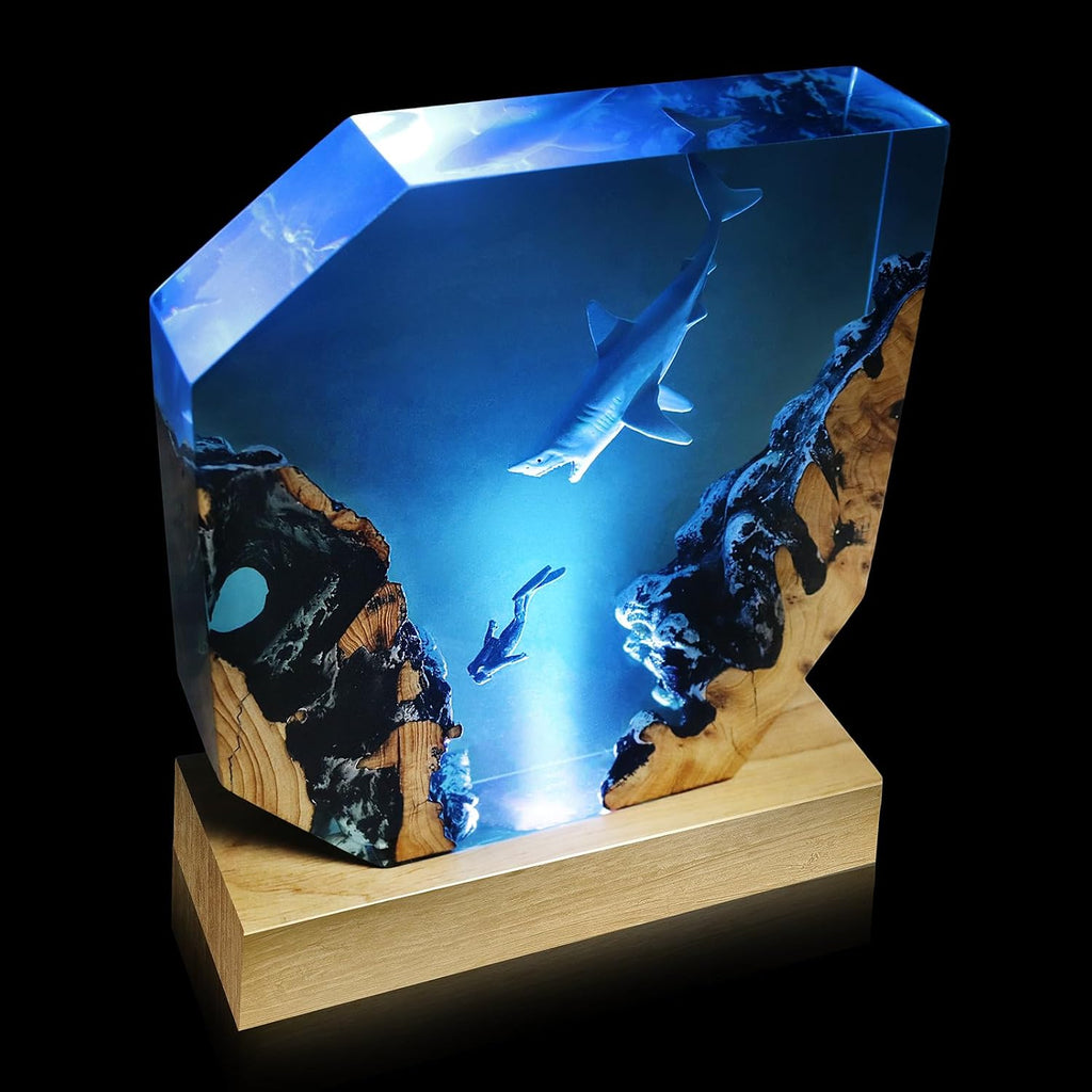 Epoxy Resin Shark Lamp, Ocean Night Light, Artistry Home Decor Bedside Nightlight, Unique Resin Lighting, Nightstand Decorations for…