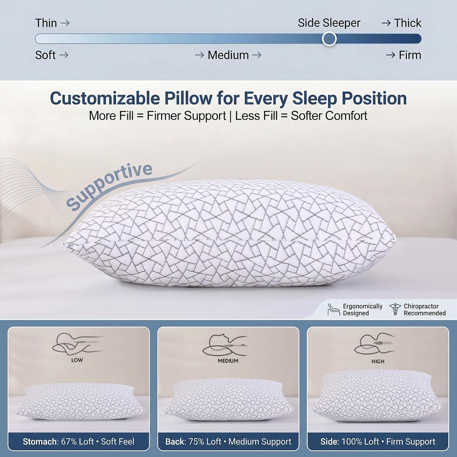 Meoflaw Adjustable Memory Foam Pillows: 2 Pack Queen Size Shredded Foam Bed Pillow for Sleeping with Removable & Washable Pillowcase for Al…