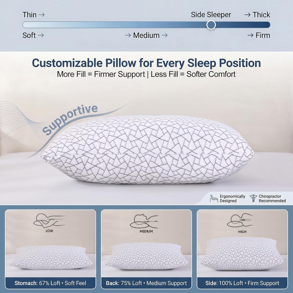 Meoflaw Adjustable Memory Foam Pillows: 2 Pack King Size Shredded Foam Bed Pillow for Sleeping with Removable & Washable Pillowcase for All…