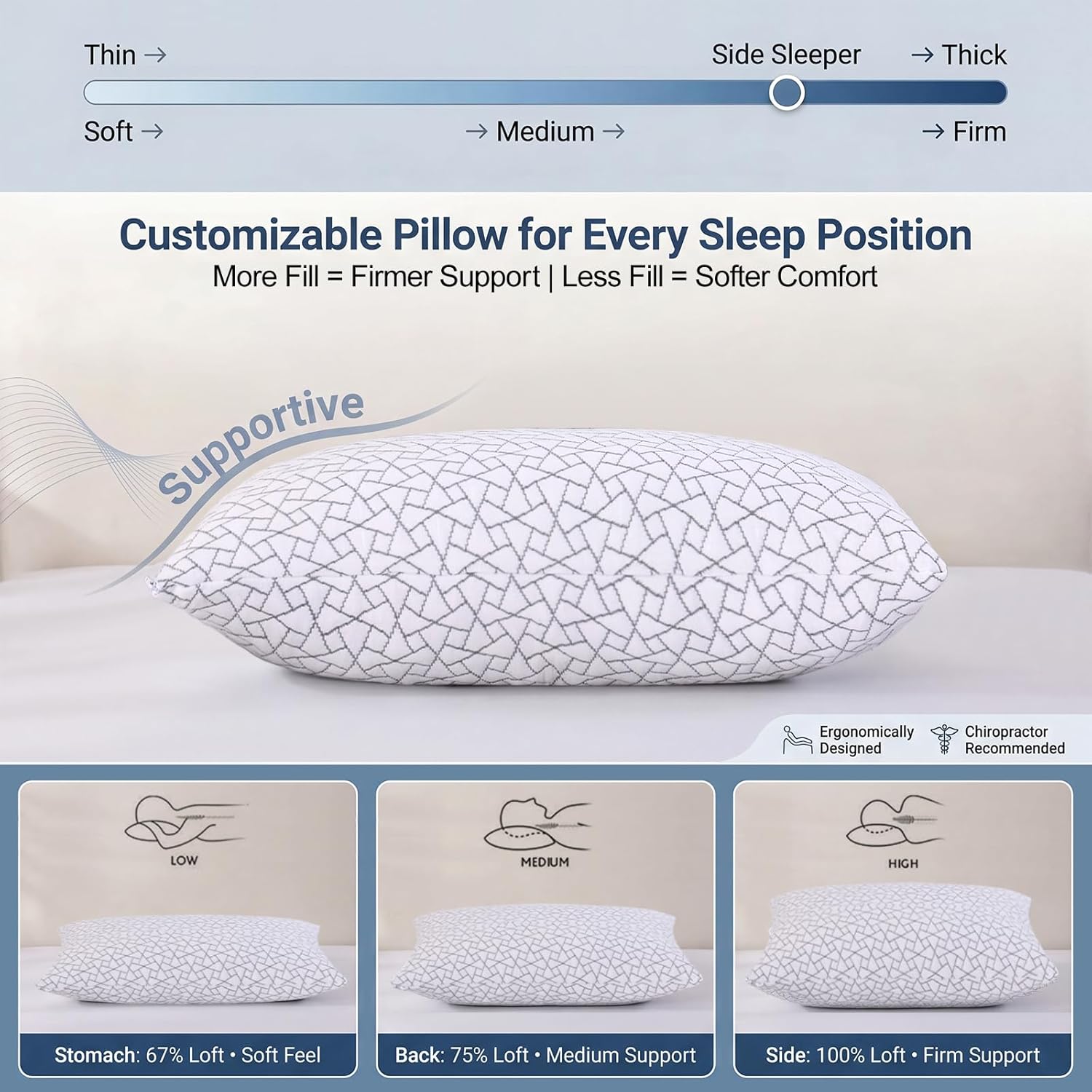 Meoflaw Adjustable Memory Foam Pillows: 2 Pack King Size Shredded Foam Bed Pillow for Sleeping with Removable & Washable Pillowcase for All…