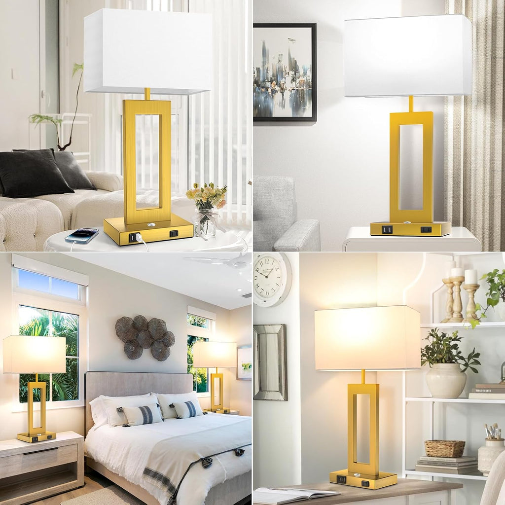 Table Lamps for Bedrooms Set of 2, 27.2’’ Super Tall Modern Gold Lamps for Living Room Nightstand End Tables, Button Touch Control…