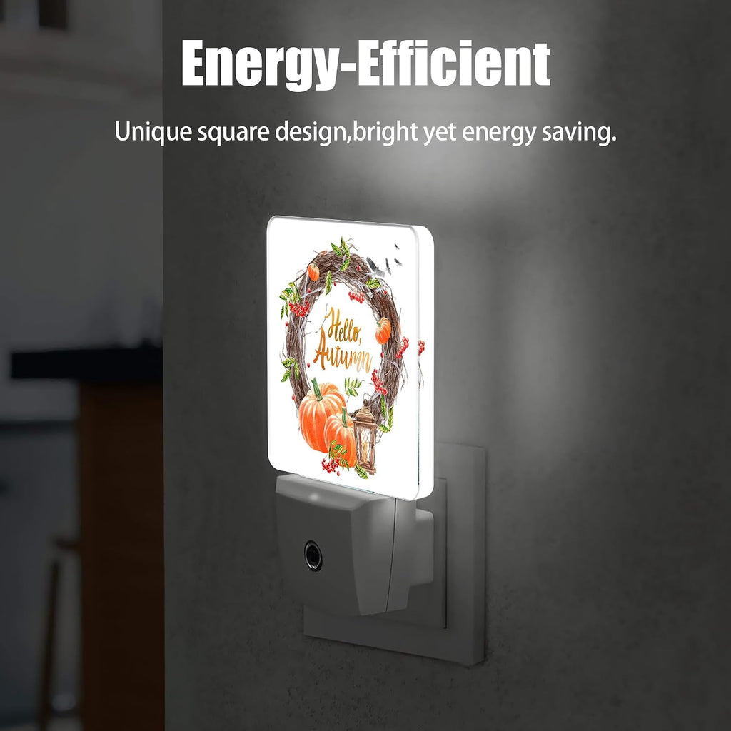 Hello Autumn Night Light, Pumpkin Plug into Wall with Dusk to Dawn Light Sensors, Warm Nightlights for Bedroom, Bathroom, Hallway…