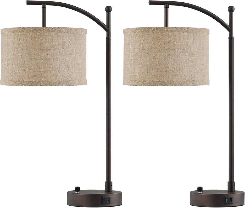 Table Lamp for Living Room Bedroom, 23.5" Table Lamps Set of 2 with USB C+A Ports, Bedside Lamps for Nightstand with Linen Lamp Shades, 2…