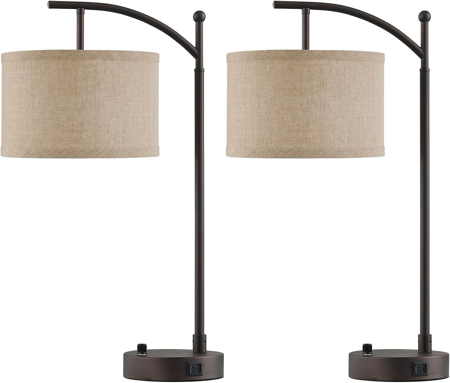 Table Lamp for Living Room Bedroom, 23.5" Table Lamps Set of 2 with USB C+A Ports, Bedside Lamps for Nightstand with Linen Lamp Shades, 2…
