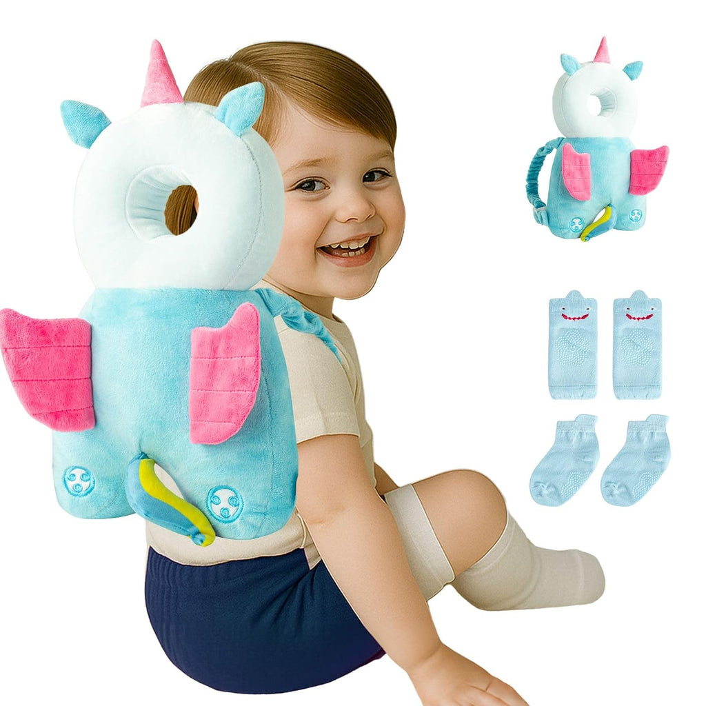 Baby Head Protector Backpack (9 to 24 Months) - Cute Head Guard Pillow with Knee Pads and Socks, Crawling and Walking Safety Set, Toddler…