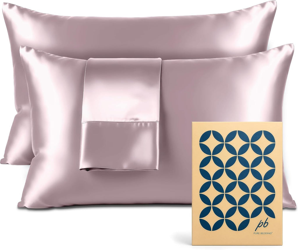 PureBedding Pure Bedding Satin Pillowcase 2 Pack - Queen Size (20"x30", Champagne Pink) - Silky Pillow Cases for Hair and Skin - Satin Pill…