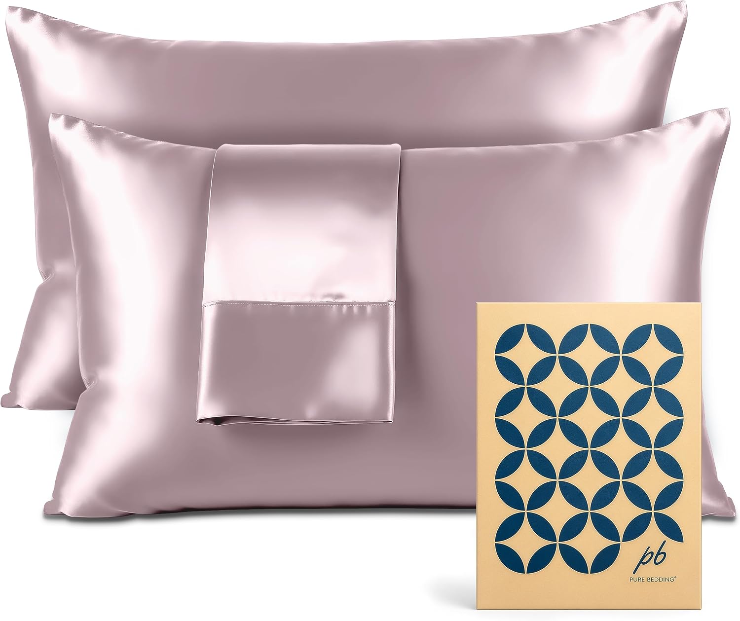 PureBedding Pure Bedding Satin Pillowcase 2 Pack - Queen Size (20"x30", Champagne Pink) - Silky Pillow Cases for Hair and Skin - Satin Pill…
