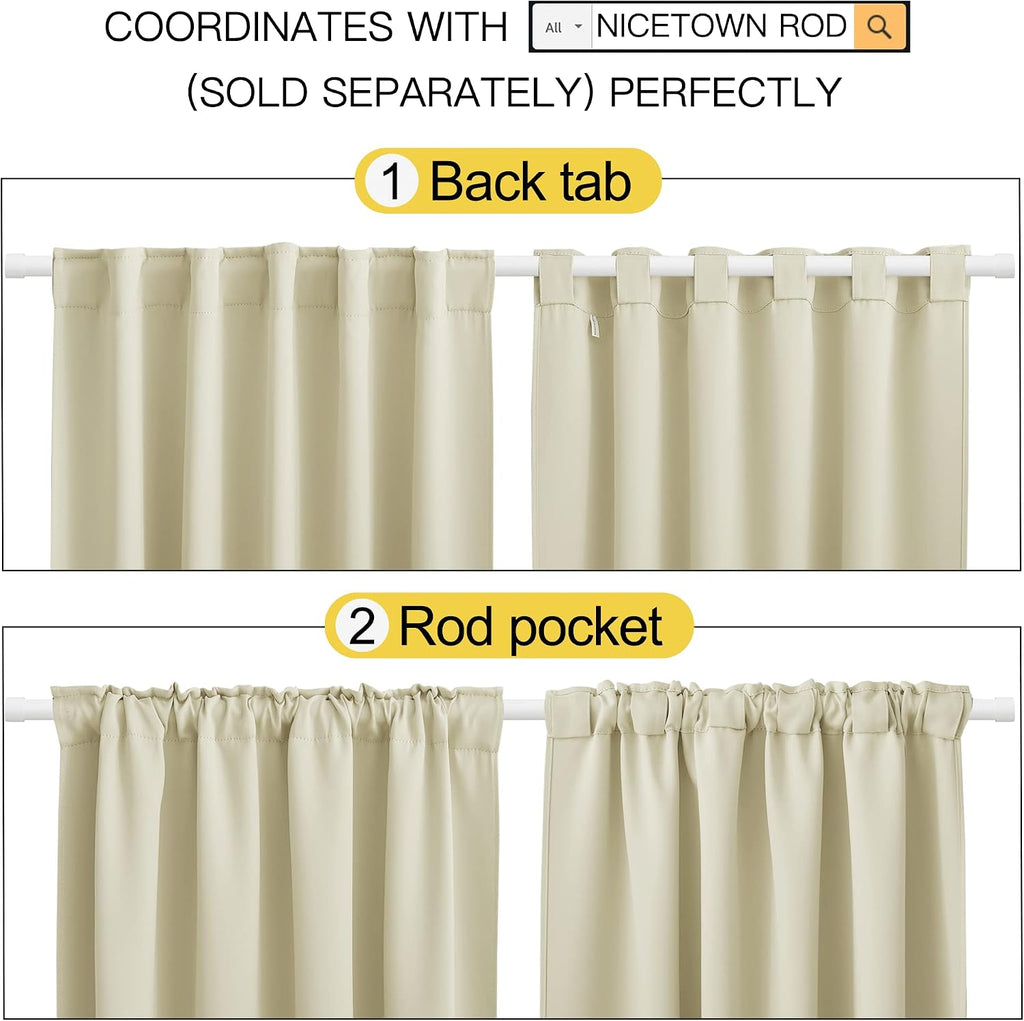 Nicetown Farmhouse Curtains for Bedroom, Room Darkening Curtains with Rod Pocket and Back Tab, Home Decoration (Beige, 70" Wide x 95" Long,…
