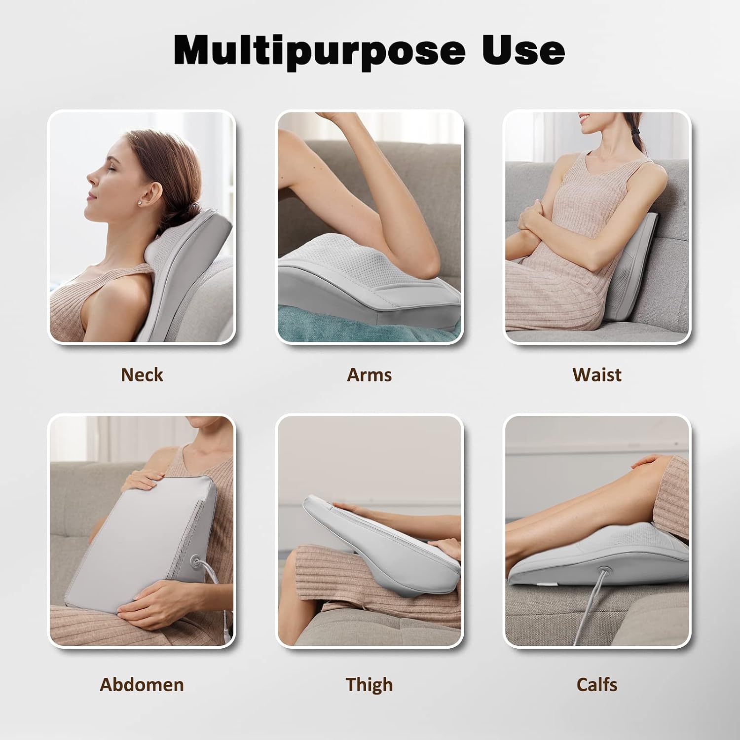 Boriwat Back Massager with Heat, 3D Kneading Massage Pillow for Back, Neck, Shoulder, Leg Deep Tissue, Gifts for Women Men Mom Dad(Light Gr…