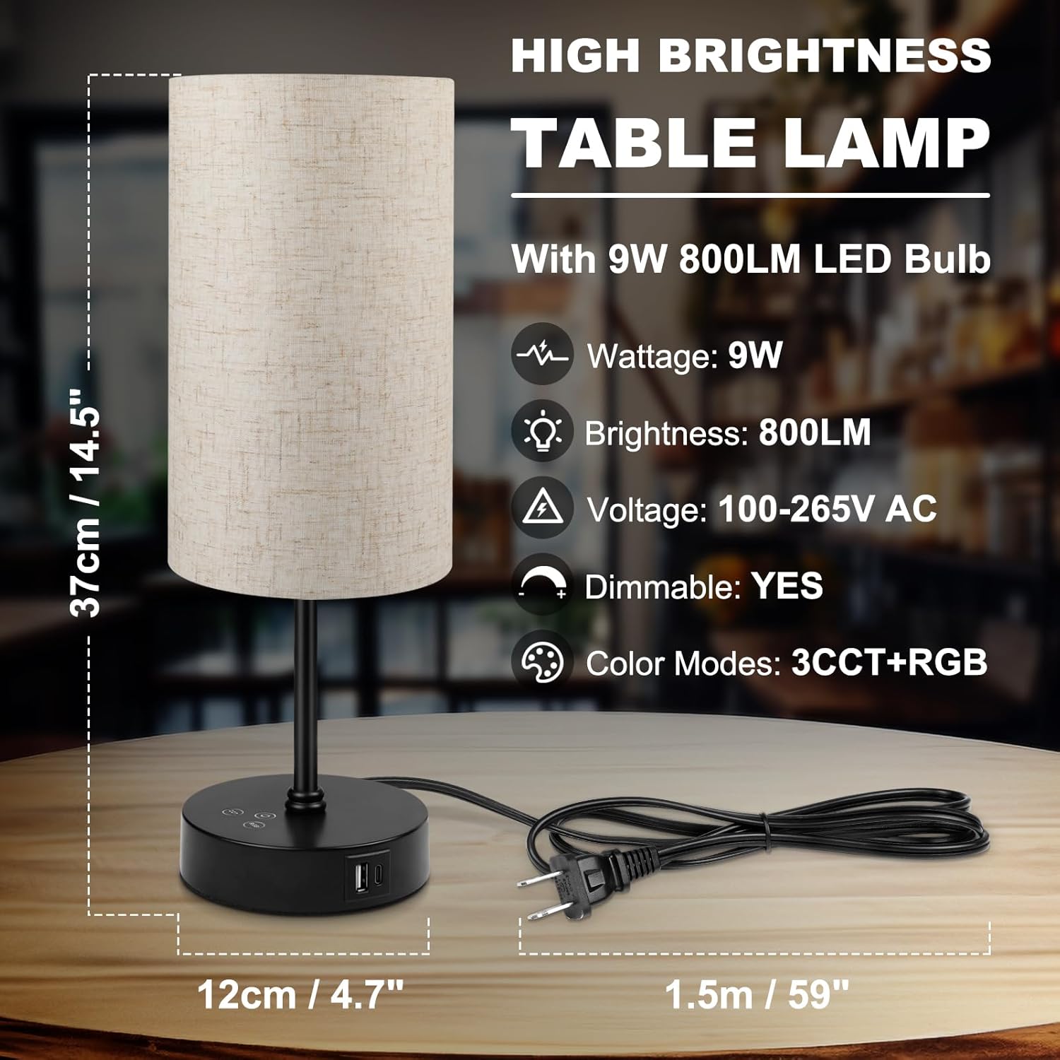 Unicozin Table Lamp, 3 CCT 3000K/4500K/6500K & RGB Color Changing, Stepless Dimmable Small Bedside Lamp for Reading, Ambience Nightstand…