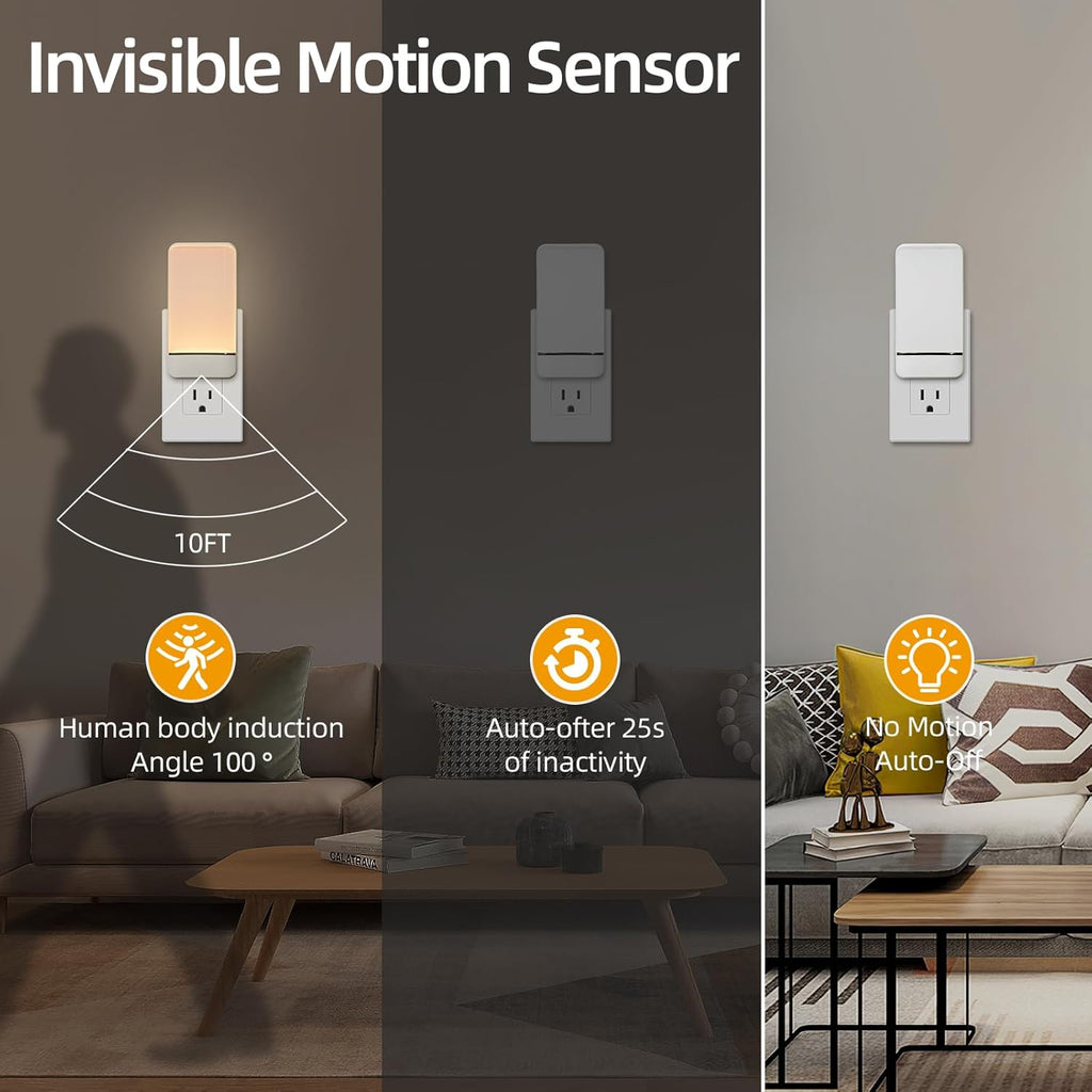 Dawnrise Night Lights Plug into Wall, Invisible Motion Sensor Night Light, Soft Warm or Cool White Selectable, Brightness Adjustable, LED…