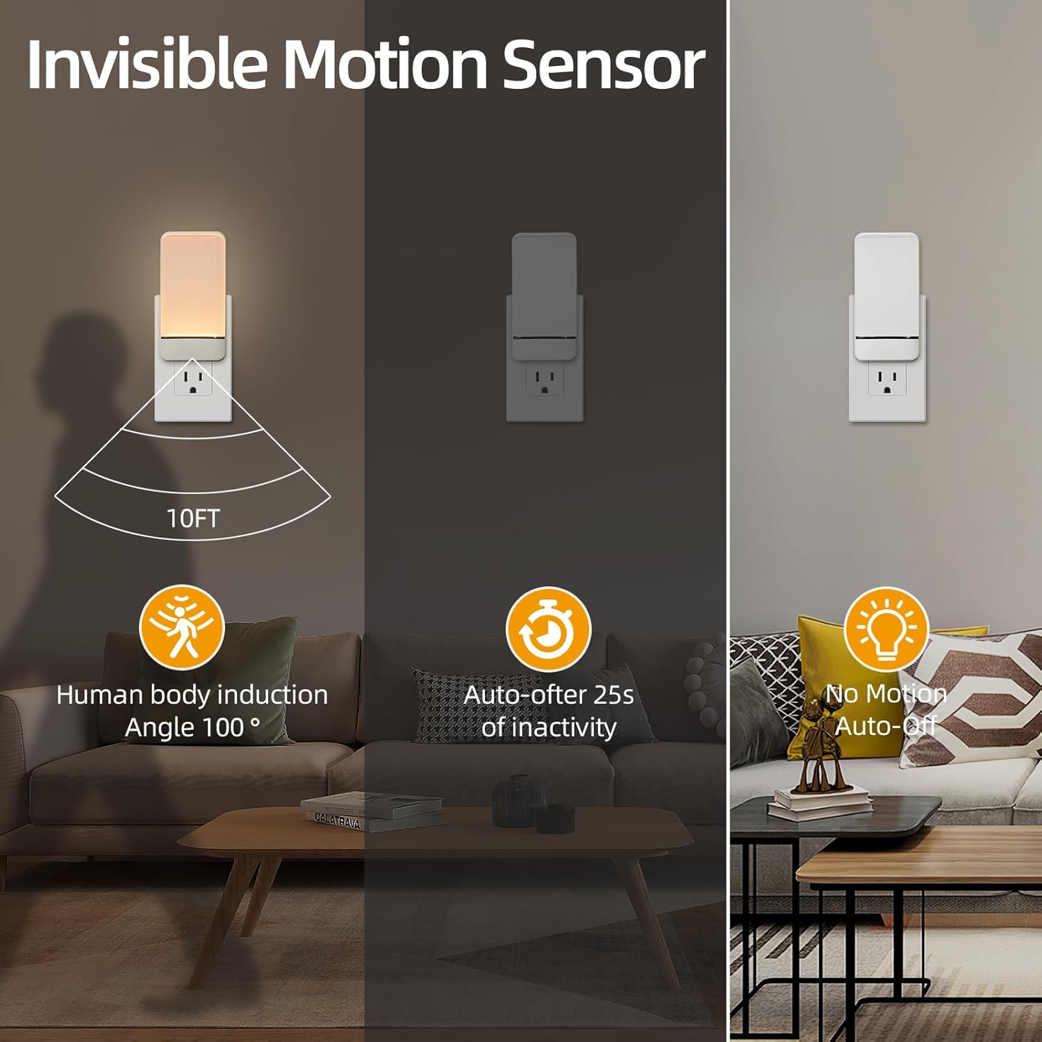 Dawnrise Night Lights Plug into Wall, Invisible Motion Sensor Night Light, Soft Warm or Cool White Selectable, Brightness Adjustable, LED…