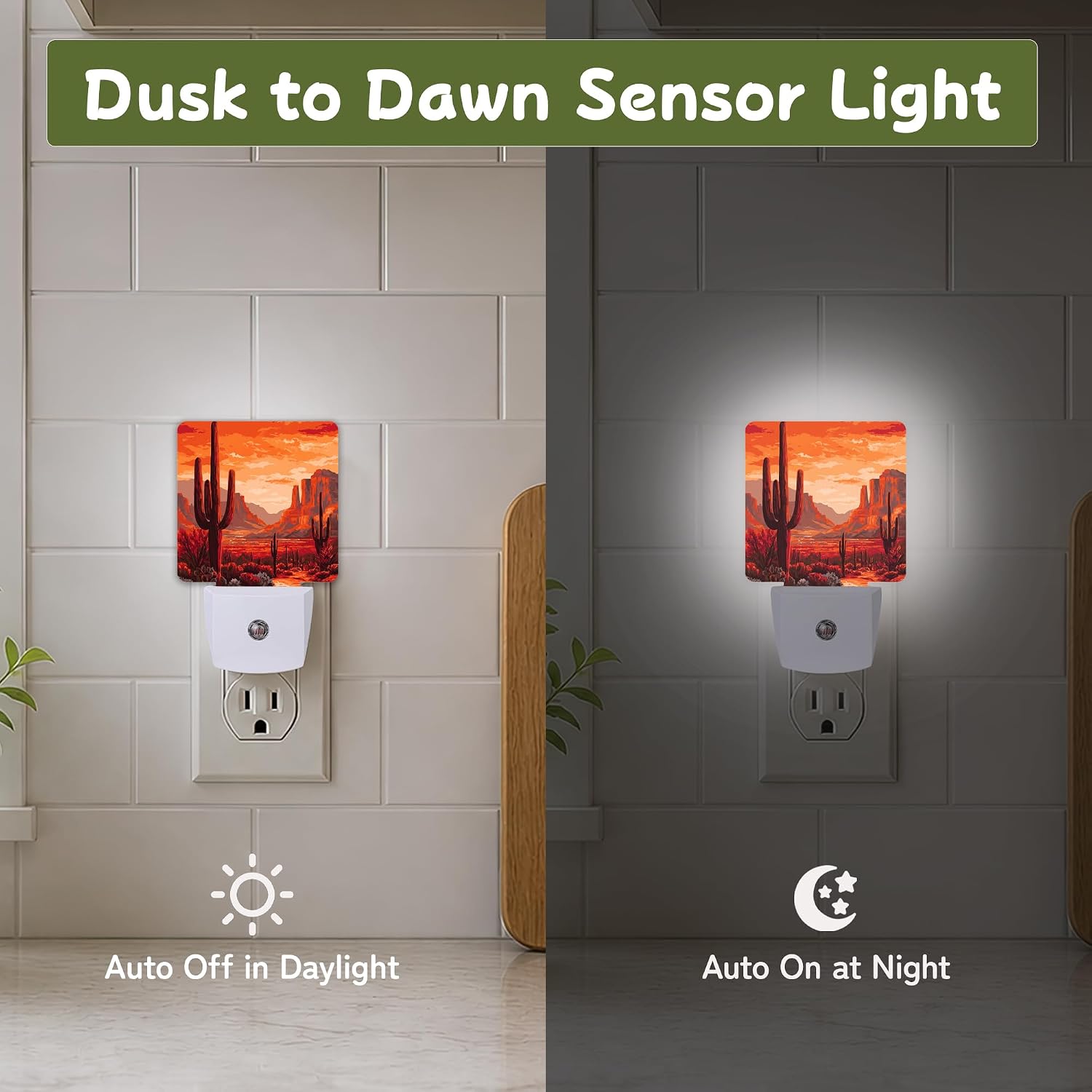 Night Light, Desert Cactus Sunset Night Lights Plug into Wall Decor for Bedroom Bathroom Hallway Kitchen, Dusk to Dawn Sensor Gift for…