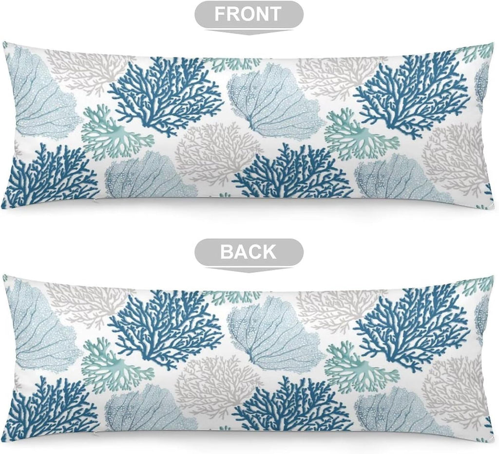 Body Pillow Cover Nautical Blue Coral Body Pillowcase Coastal Teal Beige Coral Decorative Rectangle Long Ocean Theme Cushion Covers for…