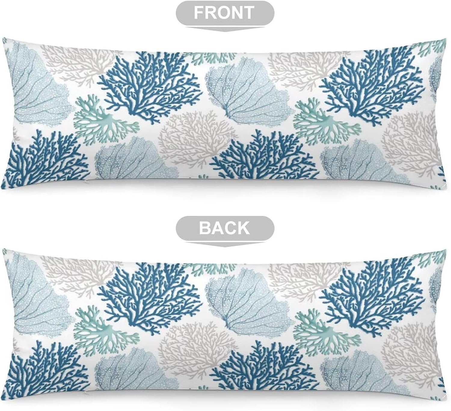 Body Pillow Cover Nautical Blue Coral Body Pillowcase Coastal Teal Beige Coral Decorative Rectangle Long Ocean Theme Cushion Covers for…