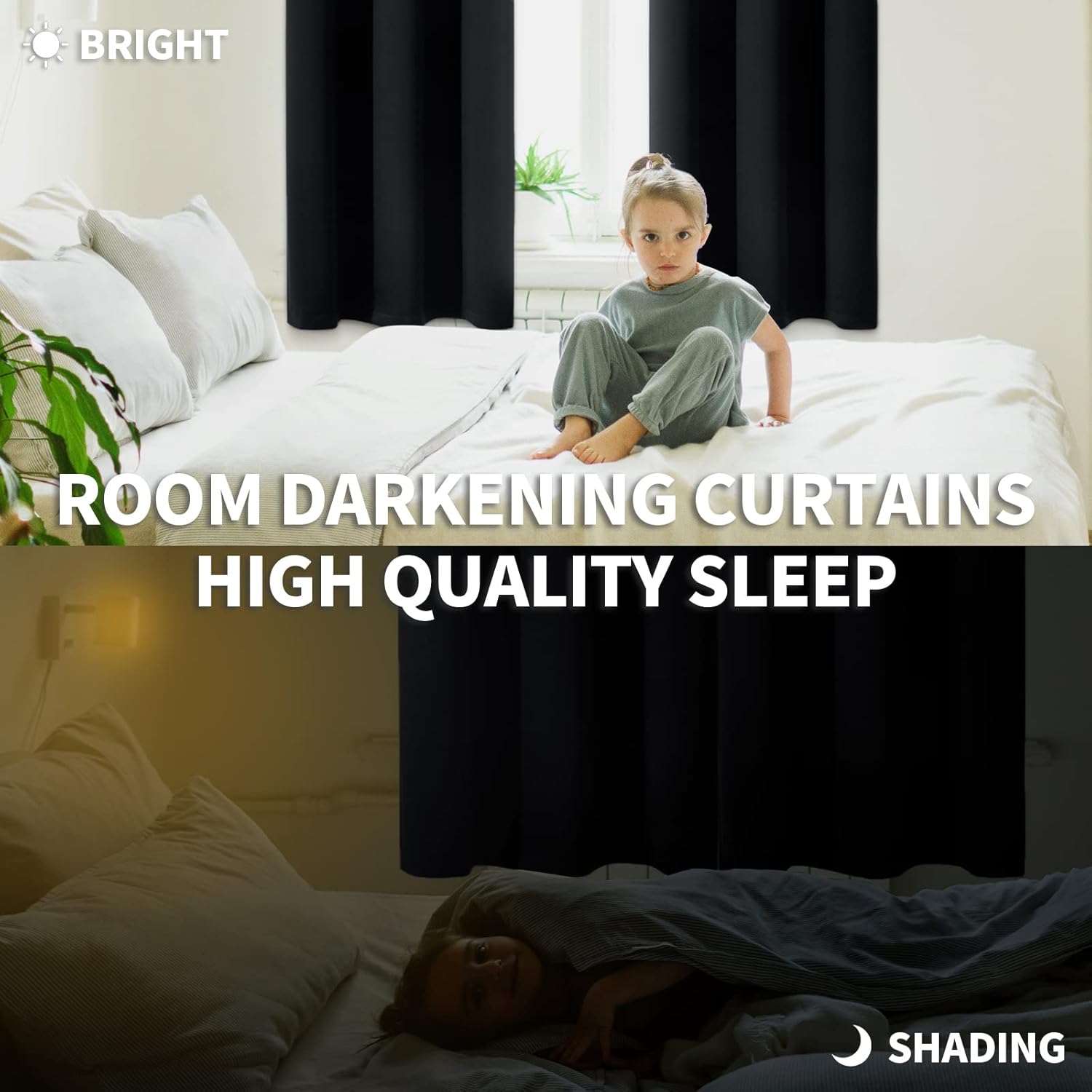 BGment Blackout Curtains - Grommet Thermal Insulated Room Darkening Bedroom and Living Room Curtain, Set of 2 Panels (70 x 63 Inch, Black)…