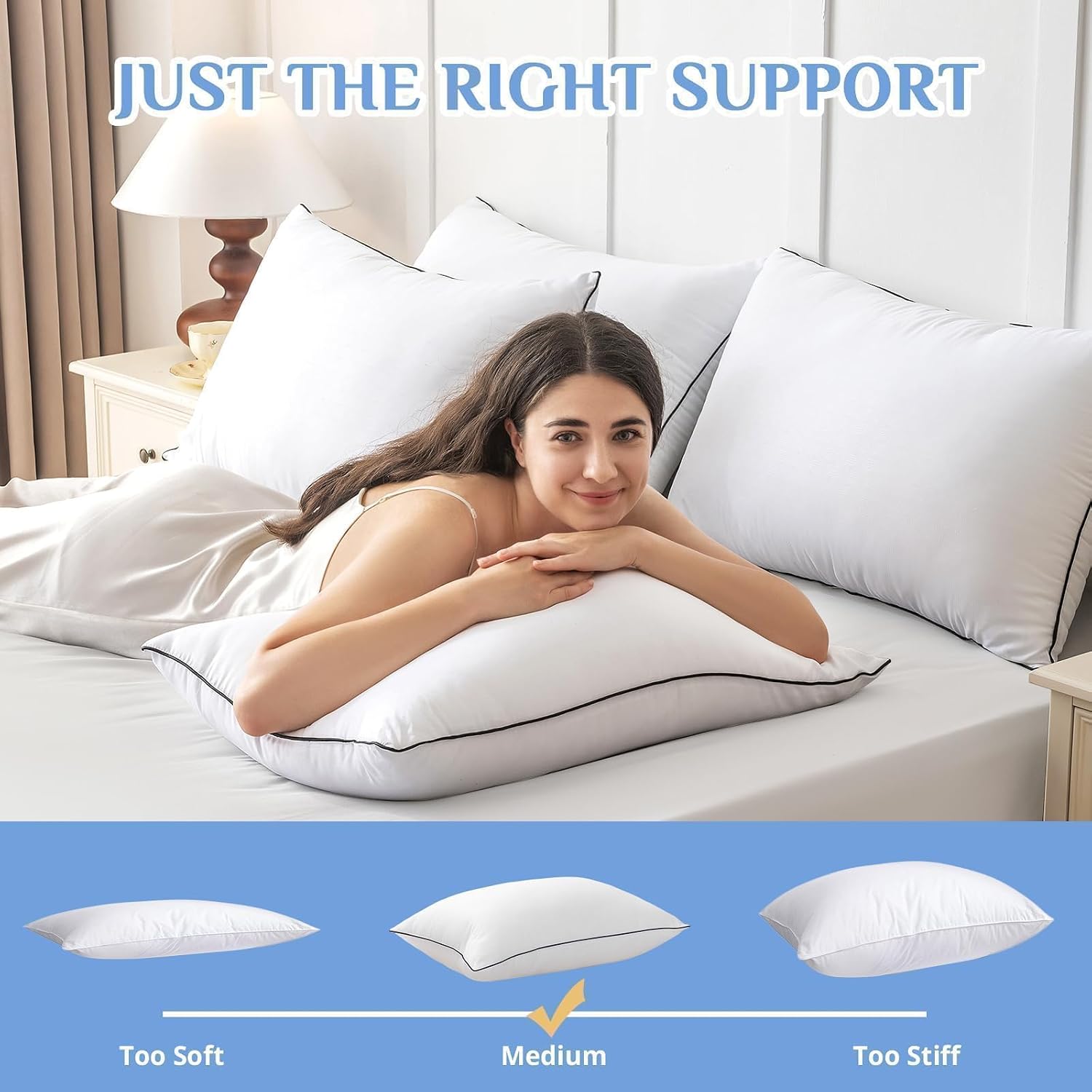 Jollyvogue Pillows Queen Size Set of 4, Collection Bed Pillows for Sleeping, Hotel Quality Pillows for Side, Back and Stomach Sleepers, Sof…
