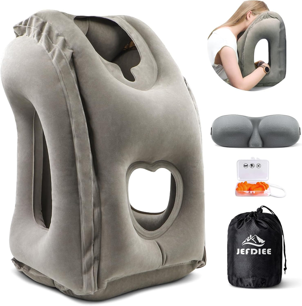 Inflatable Travel Pillow, Airplane Neck Pillow Comfortably Supports Head and Chin for Airplanes, Trains, Cars Office Napping on The Tray…
