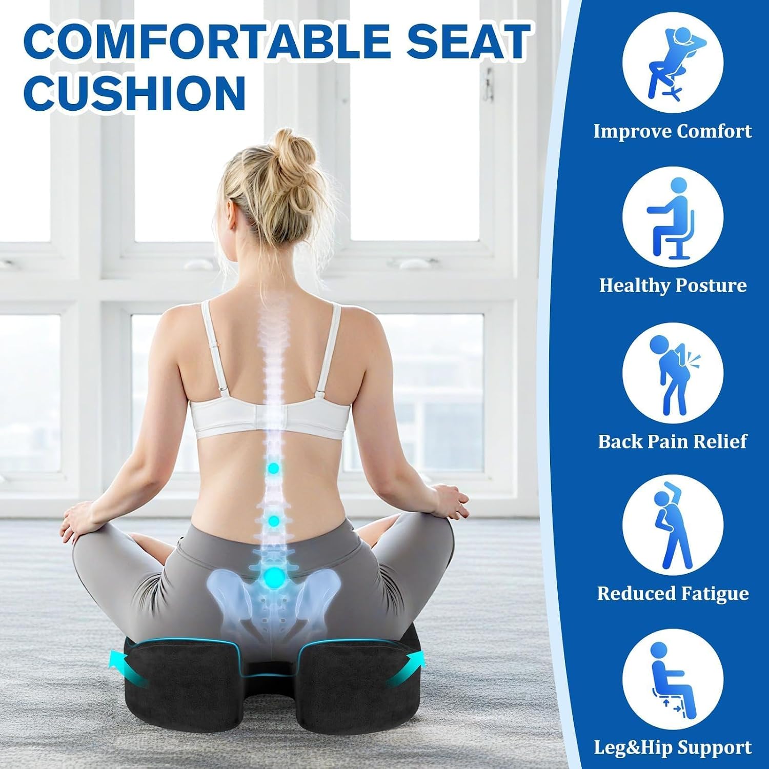 CushyOasis Seat Cushion, Gel Chair Cushions, Office Chair Cushions, Anti-Slip Bottom & Removable Cover Tailbone Cushion, Memory Foam Seat C…