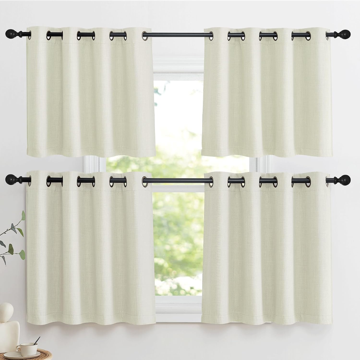 Nicetown Natural Linen Room Darkening Curtain Valances for, Grommet Faux Linen Blend Short Curtains Thermal Insulated Window Tiers for Kitc…