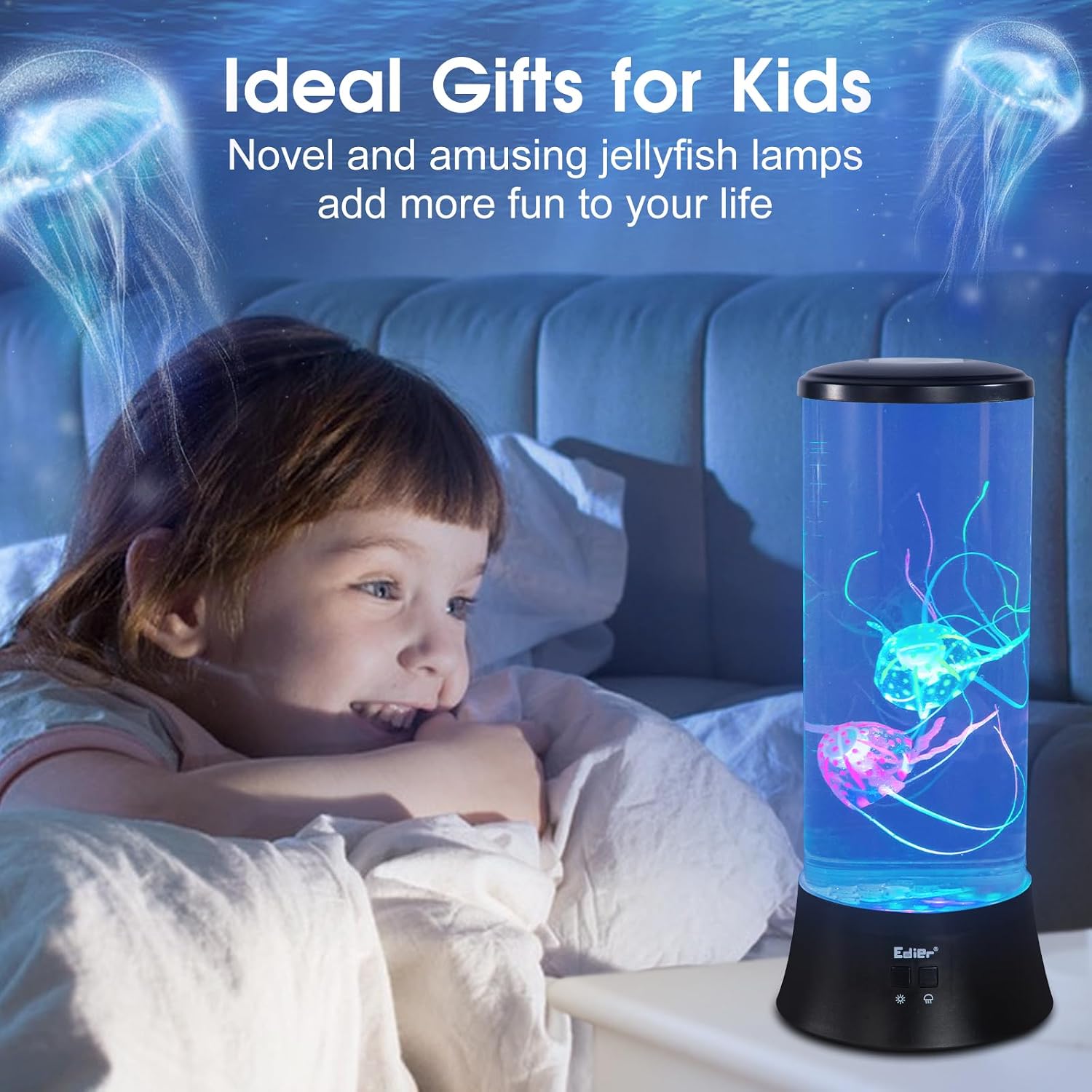 EDIER Jellyfish Lamp, LED Fantasy Jelly Fish Light, 7 Color Setting Jellyfish Tank Table Lamp Decorations for Home Office Decor Great Kids