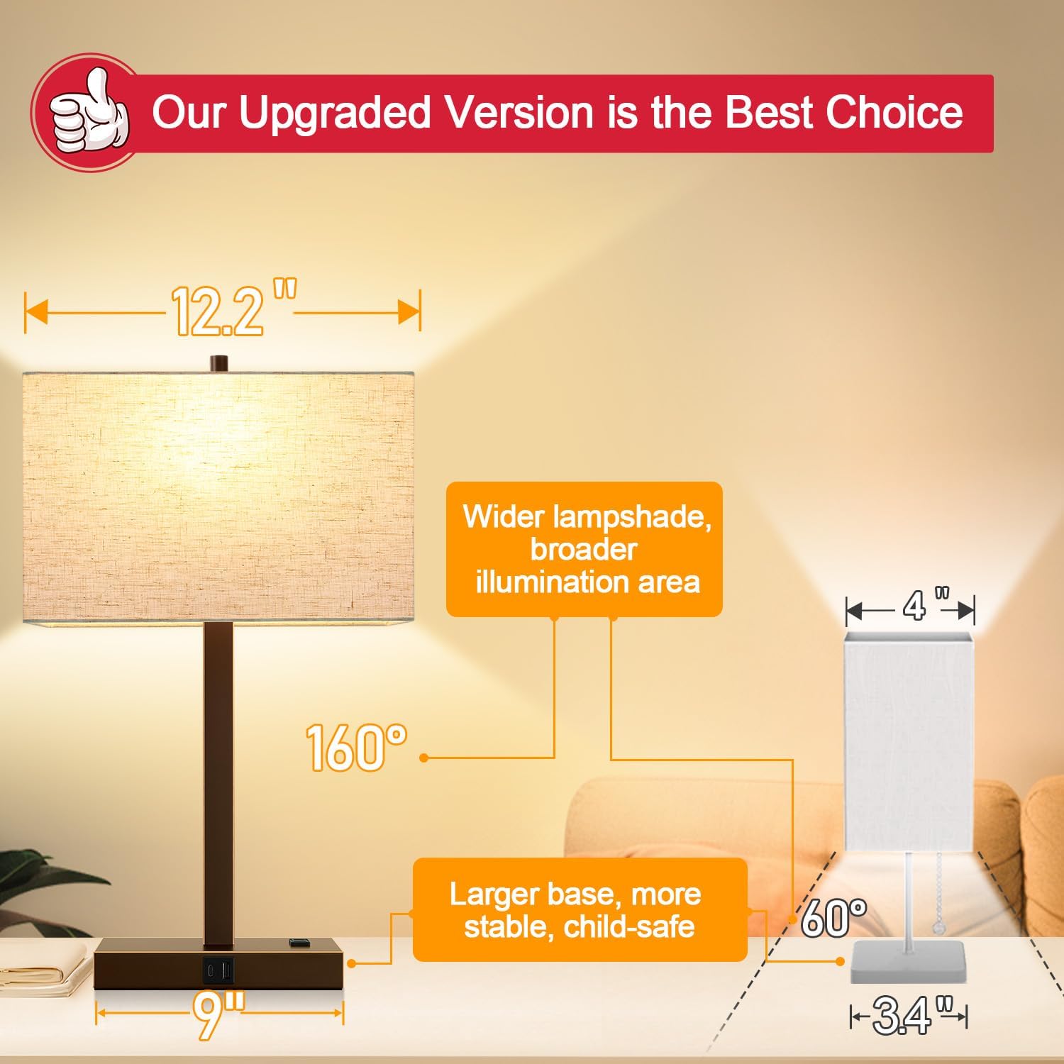 Lynnoland 21" Set of 2 Table lamp with USB A+C & AC Outlets, Touch Control 3-Way Dimmable Nightstand Lamps for Bedroom Living Room Office…