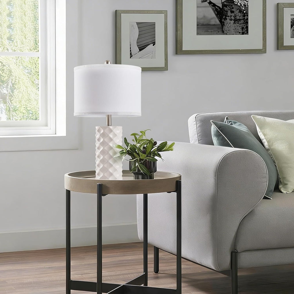 BLHDZJR Gentle Beige & Star Diamond Ceramic Table Lamps (Set of 2) - 23" Luxe Modern Bedside Lamps for Nightstand, bedrooms, Living R…