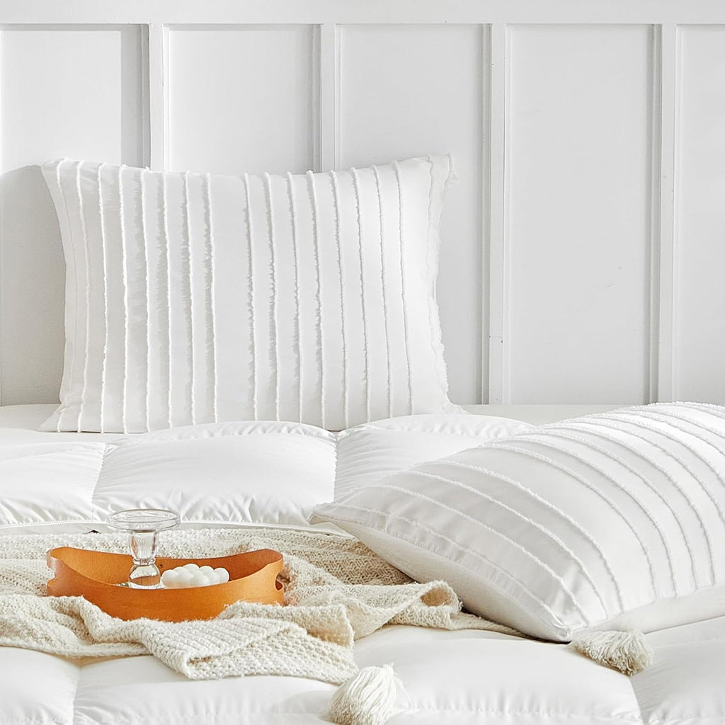 Warmdern White Striped Pillow Covers Queen Pillow Cases Soft Microfiber Stripe Pillow Cases Set of 2 Boho Tufted Stripes Textured Pillowcas…