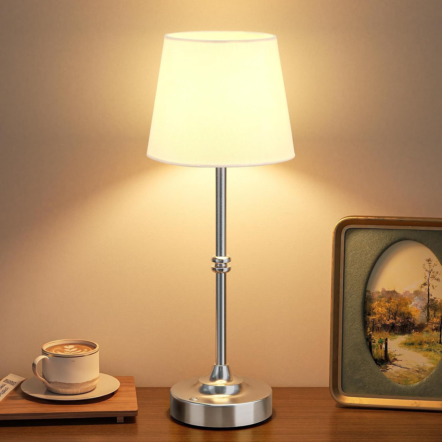 Kakanuo Rechargeable Cordless Table Lamp Silver - 1 Pack 4000mAh Battery Operated Lamp, 3000K Warm Light, Touch Control Stepless Dimming…