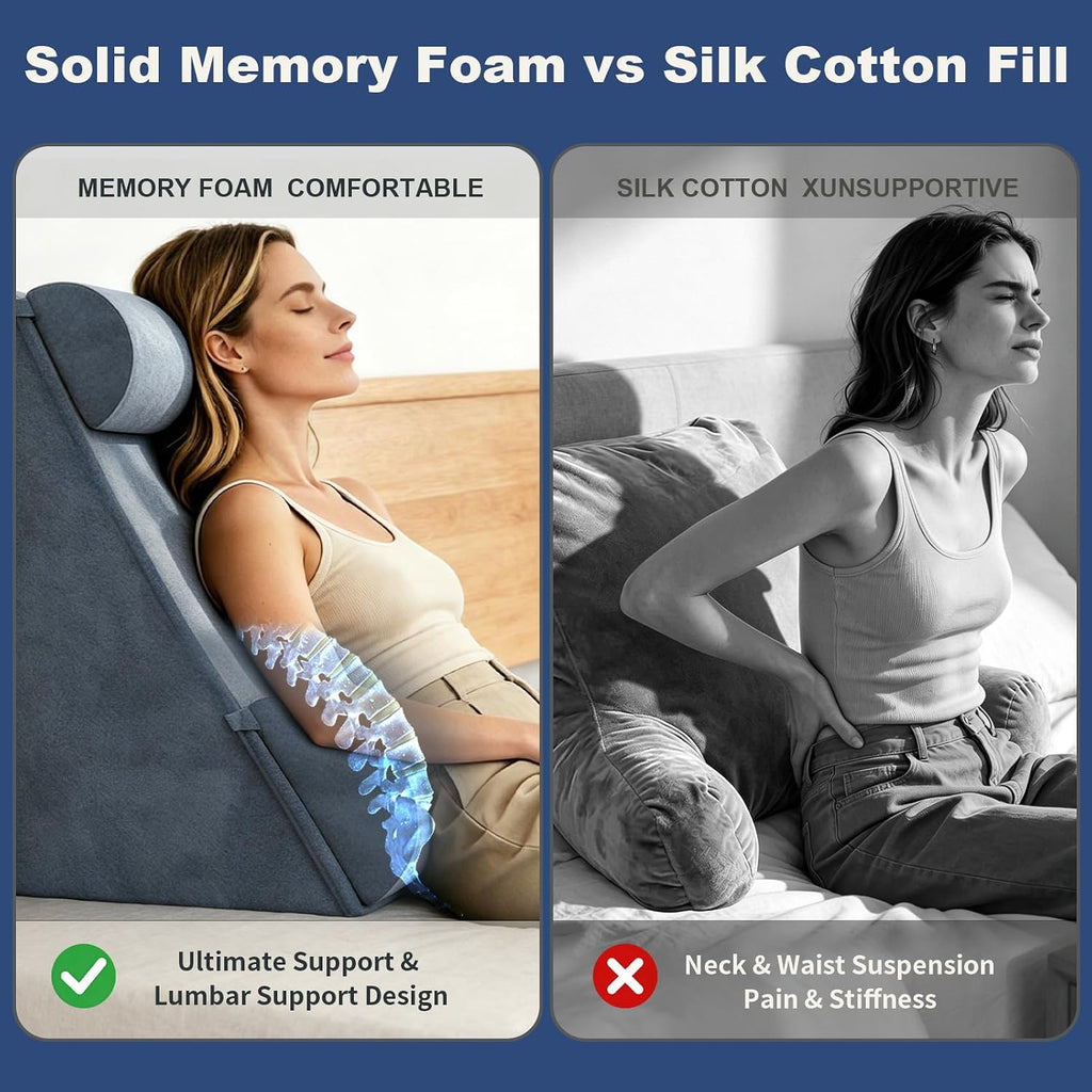 3‐in‐1 Reading Pillow for Bed with Detachable Sponge Lap Desk, Wedge Pillow Set for After Surgery with Adjustable Headrest & Independent…