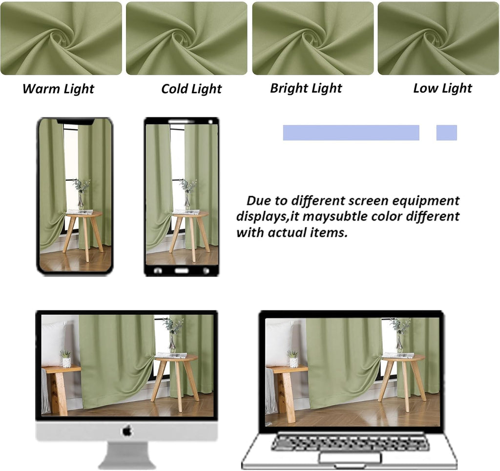 Simplebrand Ava Sage Green Blackout Curtains for Bedroom 63 Inch Length 2 Panels Set, Solid Thermal Insulated Privacy Living Room Window Tr…