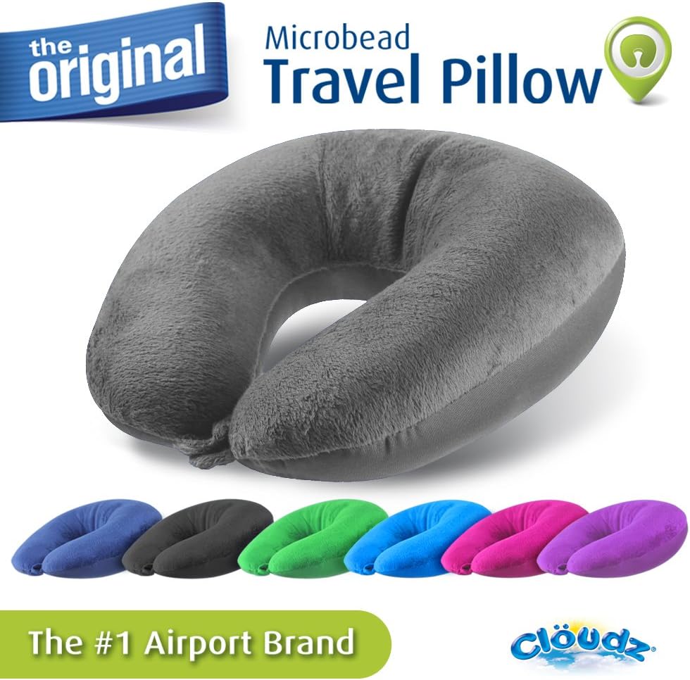 Cloudz Dual Comfort Microbead Airplane Travel Neck Pillow. Super Soft Cozy Plush Fabric on One Side, Cool Relaxing Spandex on The Other!…