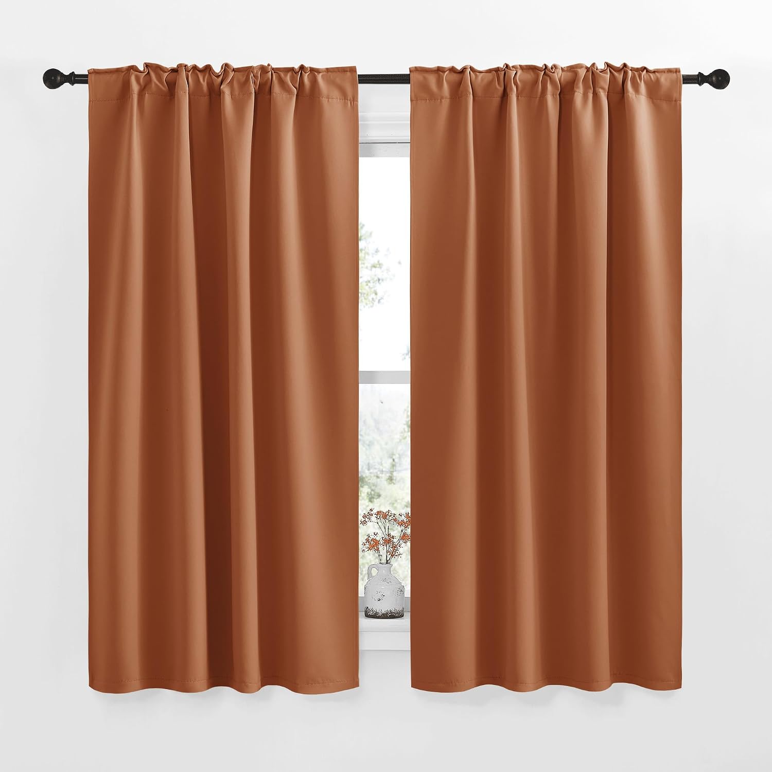 NICETOWN Halloween Bunk Bed Insulated Room Darkening Curtains, Burnt Orange Color, W42 x L50, 2 Pieces, Modern Design Thermal Privacy…
