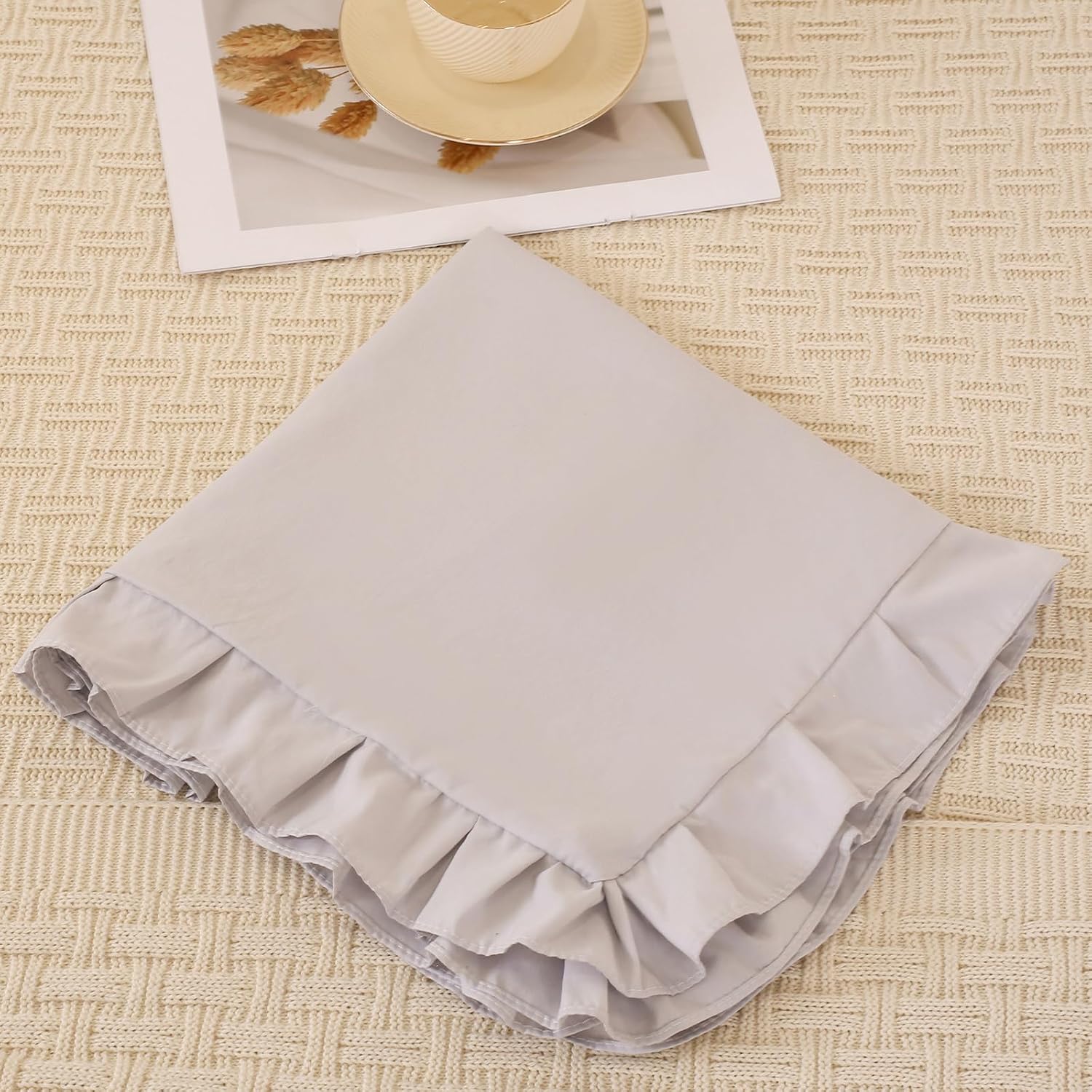 Merryword Beige Gray Body Pillow Cover 20x54inches Long Pillowcase Ruffled Pillowcases Shabby Chic Ruffled Fringe Decor Body Ruffled Pillow…