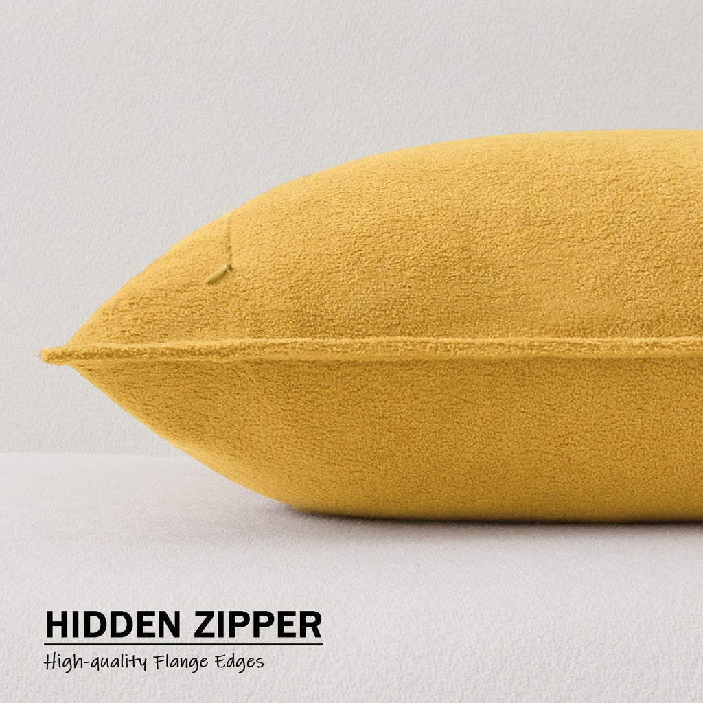 KevinTextile Kevin Textile Waterproof Decorative Pillow Covers Yellow 16x16 Inch Pack of 2 Soft Boucle Textured Throw Pillowcases Elegant A…