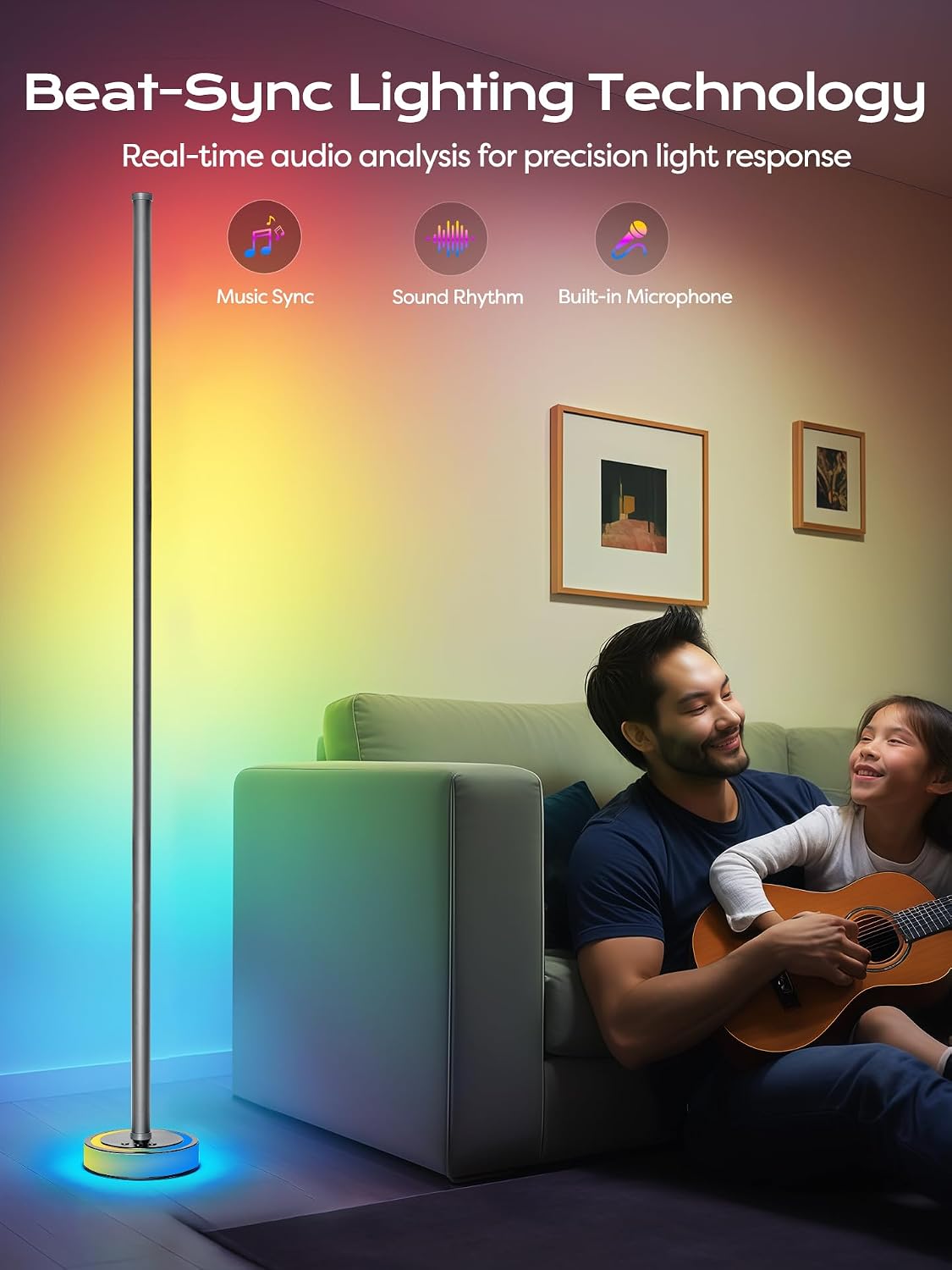 Smart Corner Floor Lamp, RGBICW LED Standing Lamp with App Control, 16 Million Colors with Music Sync, Dimmable Ambient Light for…