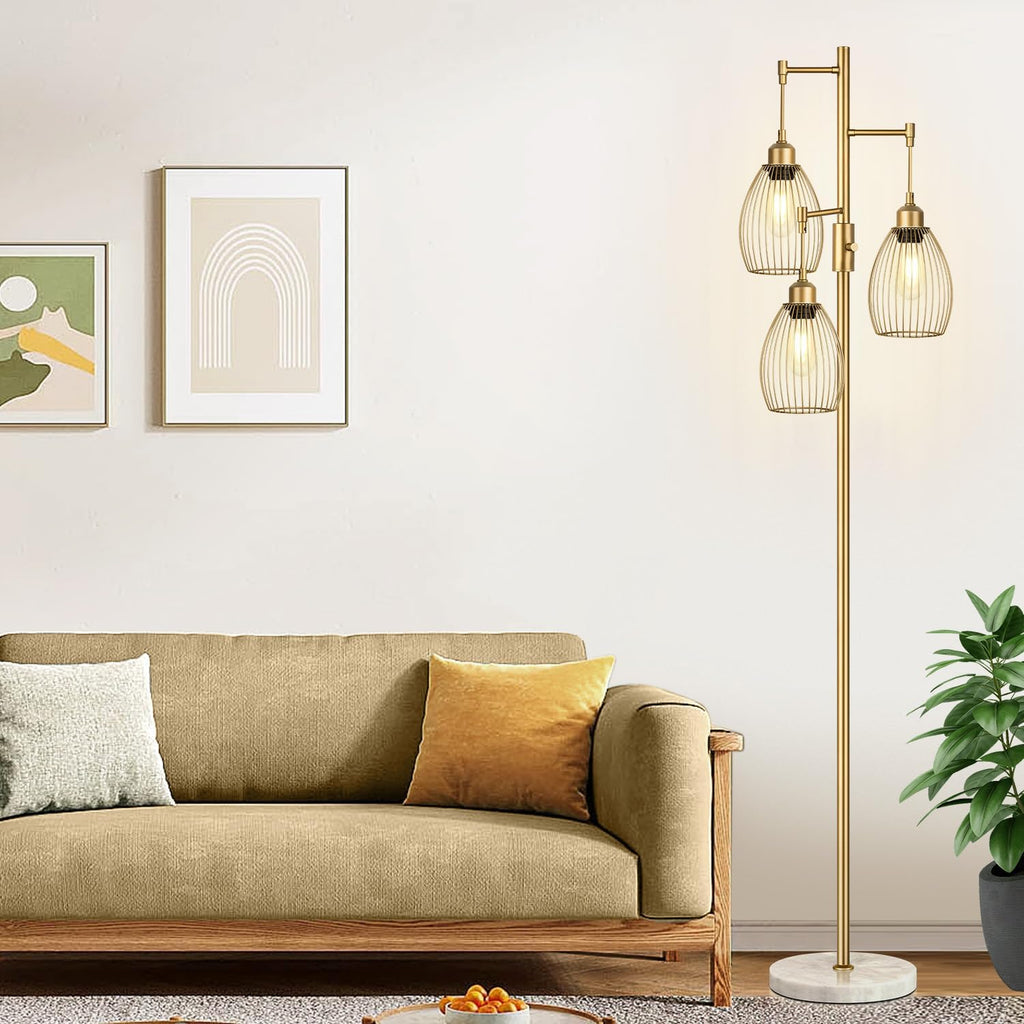 Torondo Dimmable Floor Lamps for Living Room, Industrial Standing Lamp with Marble Base, Gold Tree Tall Pole Light with 3 Elegant…