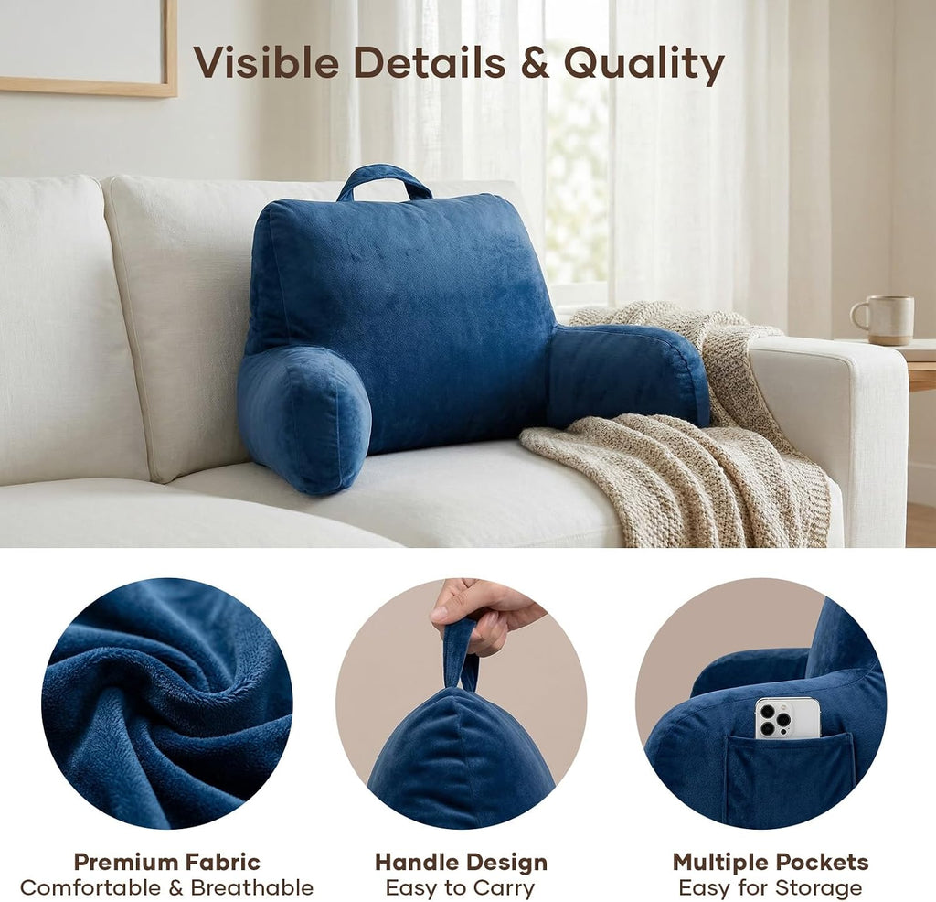 NOONTIDE Reading Pillow for Sitting up in Bed and Couch, Large Back Pillow for Adult & Teens with Soft Adjustable Neck Roll Backrest…