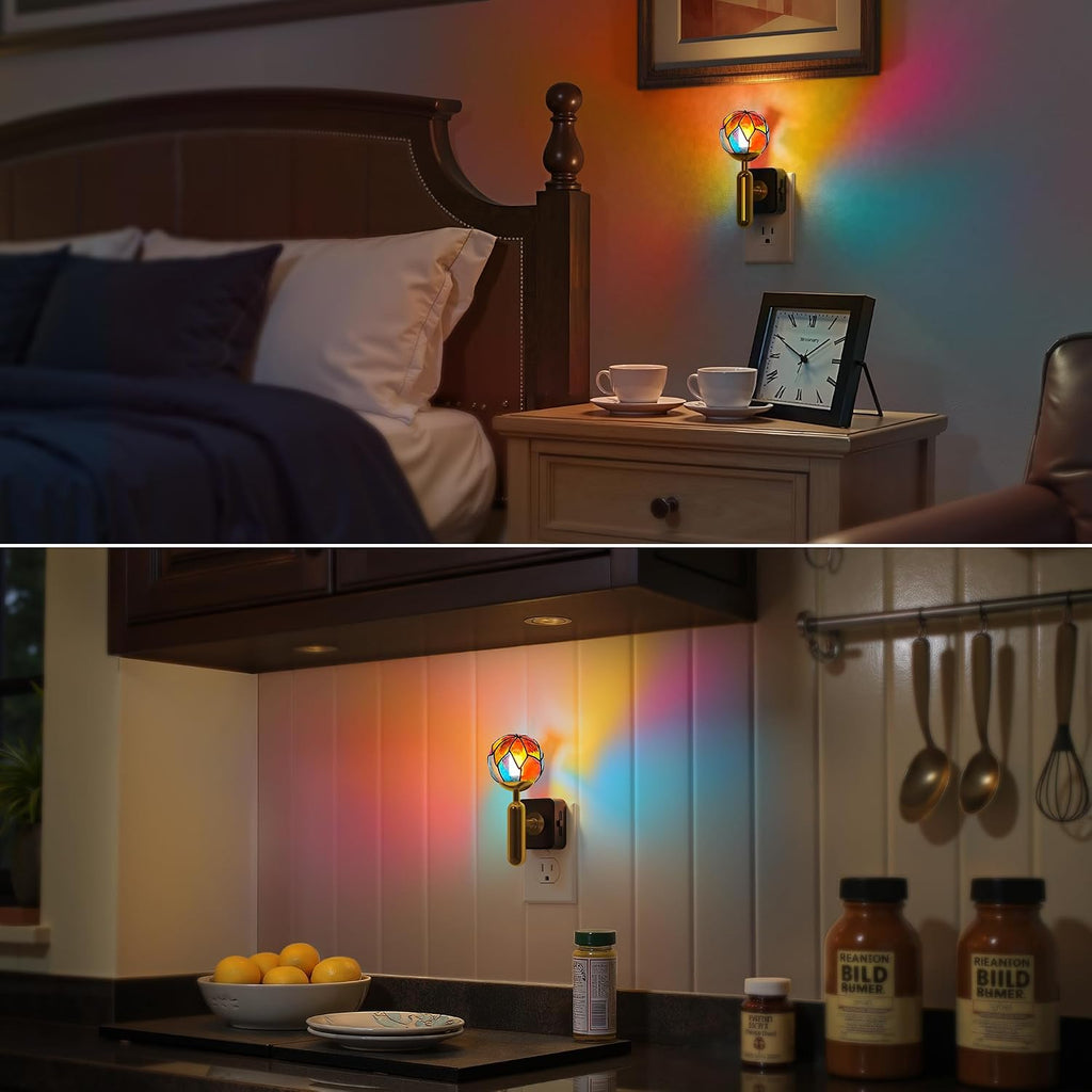 Briignite Night Lights Plug into Wall, Stained Glass Night Light with Dusk to Dawn Sensor, Dimmable Nightlight 0-100% Stepless Dimming…