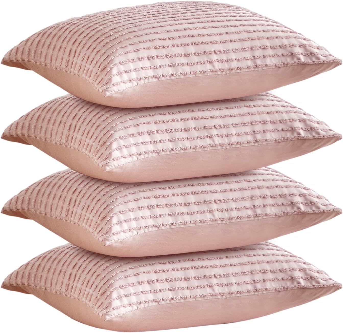 Warmdern Pink Pillow Covers King Pillow Cases Soft Microfiber Pillow Cases Set of 4 Boho Textured Pillowcase with Envelope Closure(Pink, Ki…