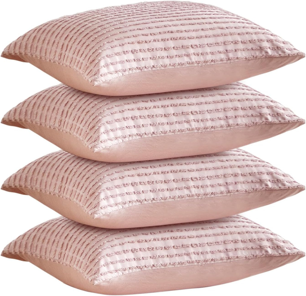 Warmdern Pink Pillow Covers Queen Standard Pillow Cases Soft Microfiber Pillow Cases Set of 4 Boho Textured Pillowcase with Envelope Closur…