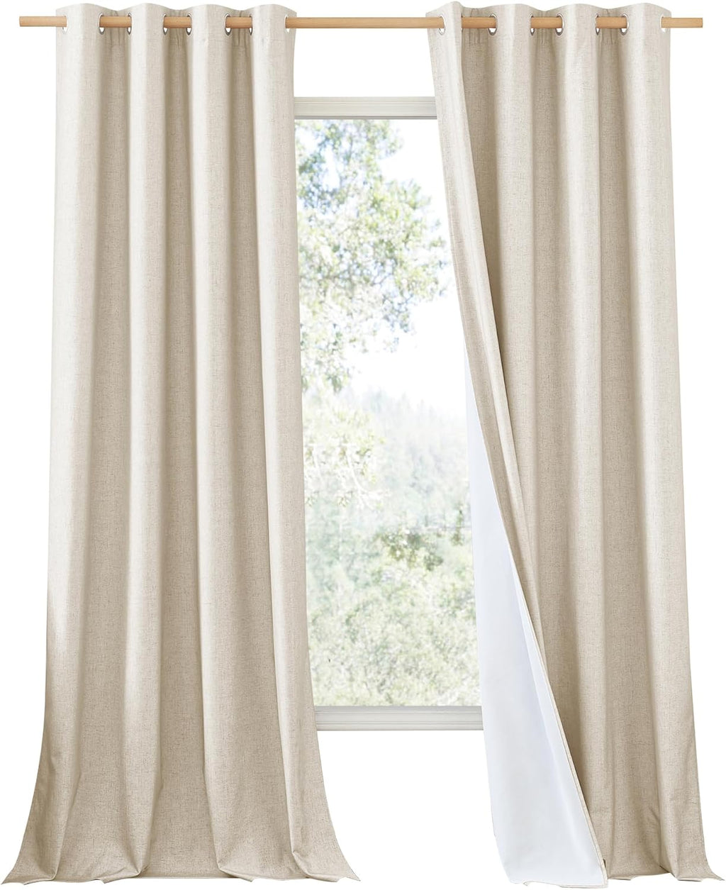 NICETOWN 100% Absolutely Blackout Linen Curtains with Thermal Insulated White Liner, 52" W, 2 PCs, Beige, 108" Long Drapes Sweep The…