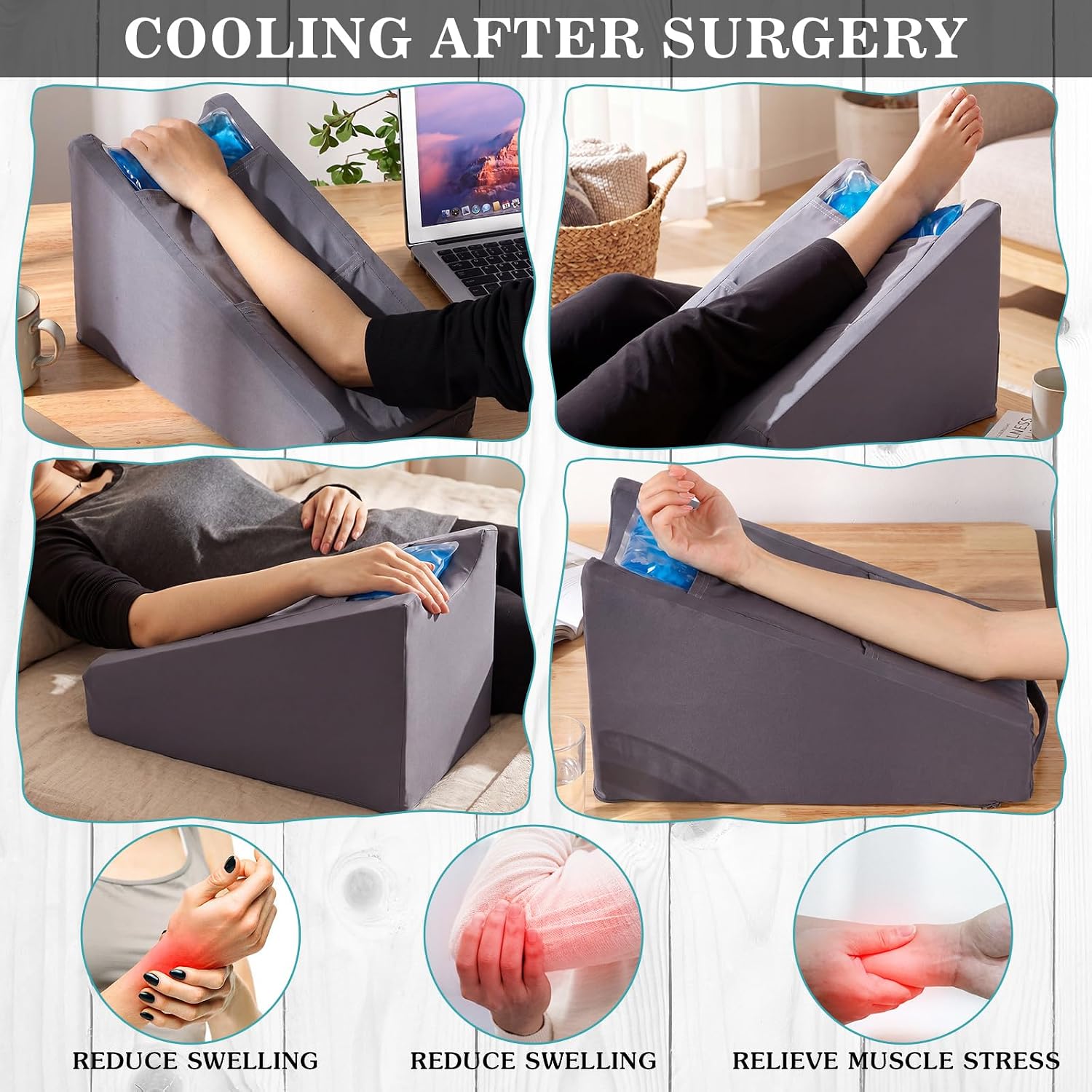 Buryeah Cooling Arm Elevation Pillow with 2 Pockets, Soft Ergonomic Support Pillow for Elbow Rest Wedge Broken Arm Elbow Gifts with High De…